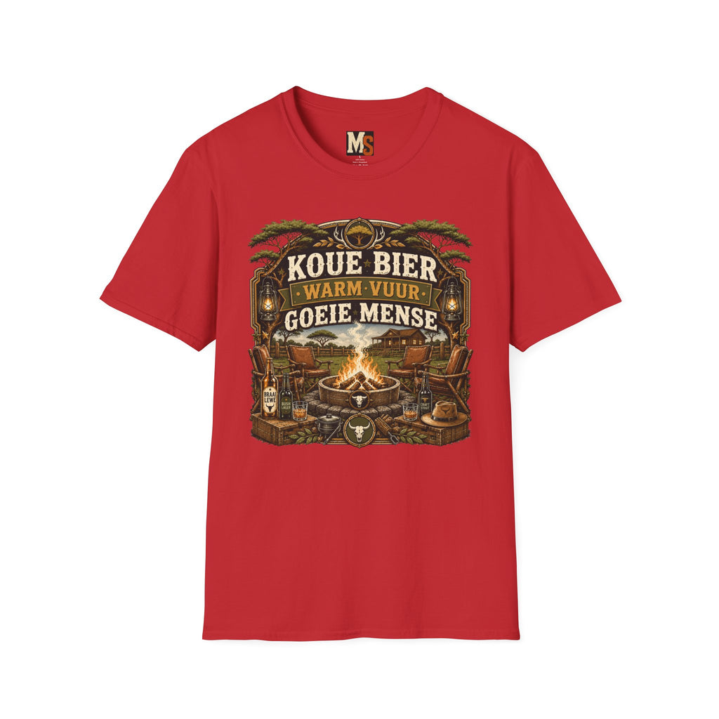 Koue bier, warm vuur, goeie mense T-shirt