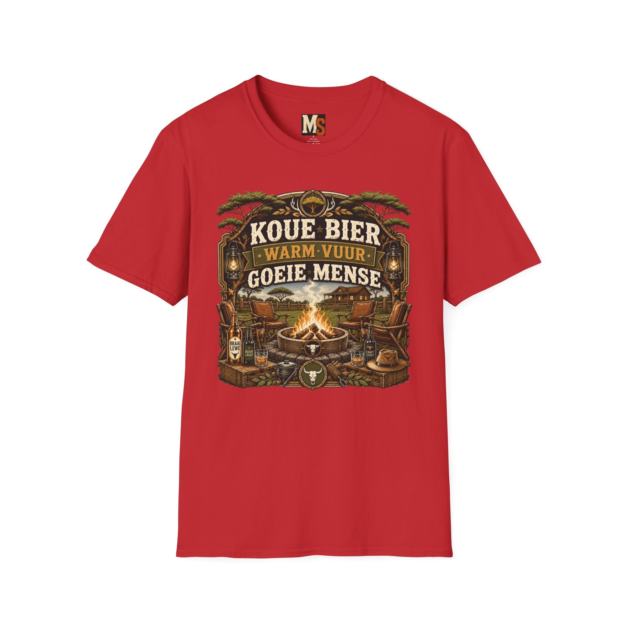 Koue bier, warm vuur, goeie mense T-shirt