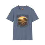 Mud in My Veins T-Shirt — Tractor Farm Sunset Graphic