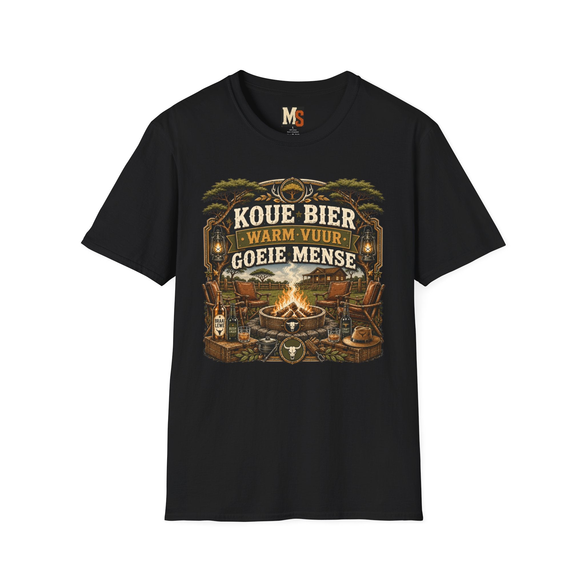 Koue bier, warm vuur, goeie mense T-shirt