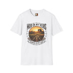 Mud in My Veins T-Shirt — Tractor Farm Sunset Graphic