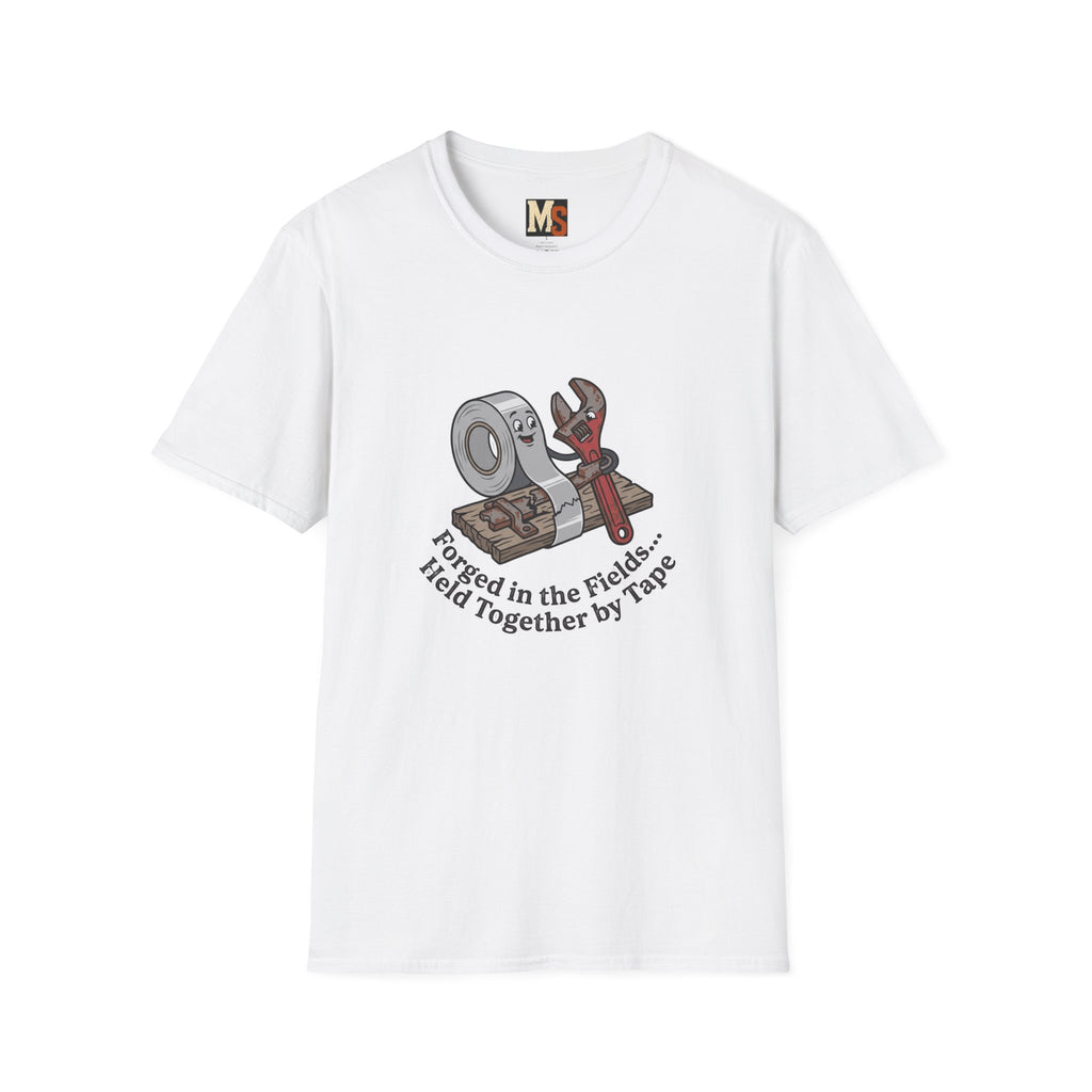 Forged in the fields - held together by tape T-shirt