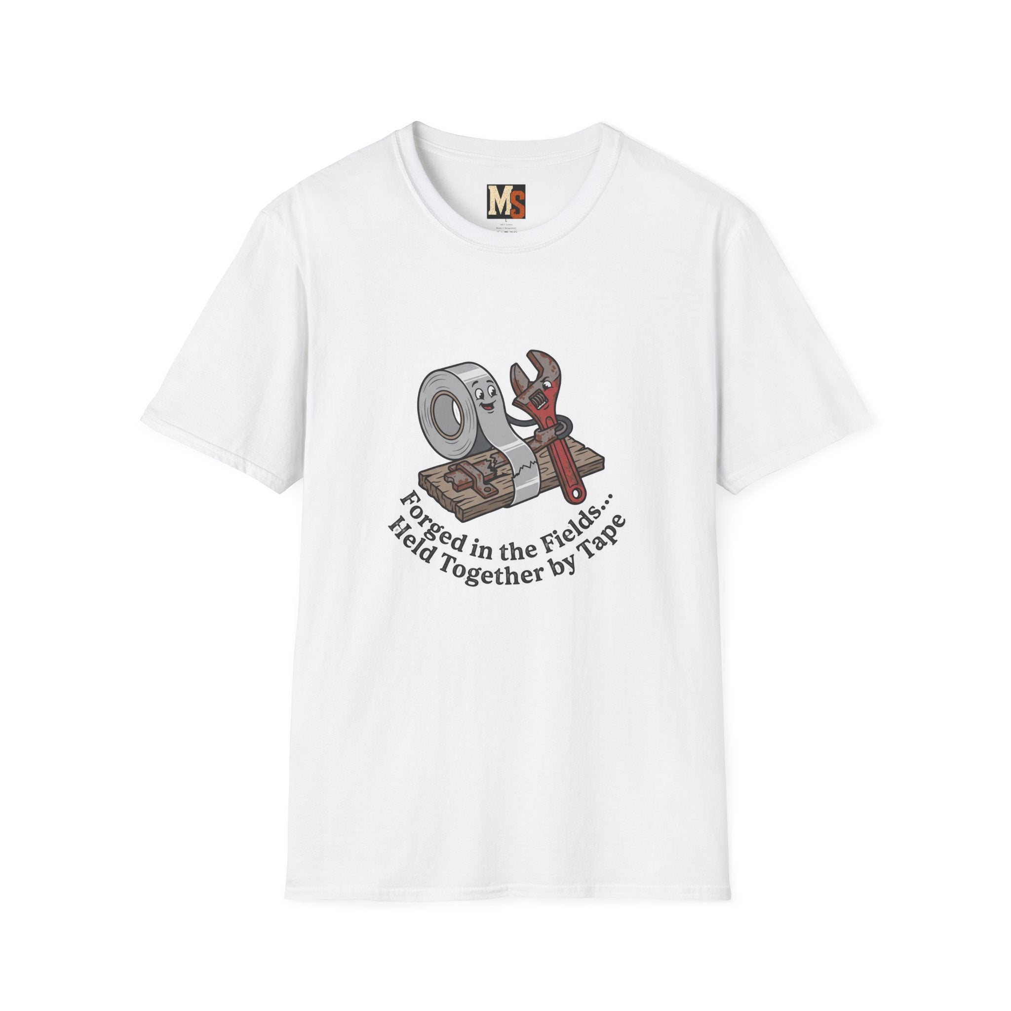 Forged in the fields - held together by tape T-shirt