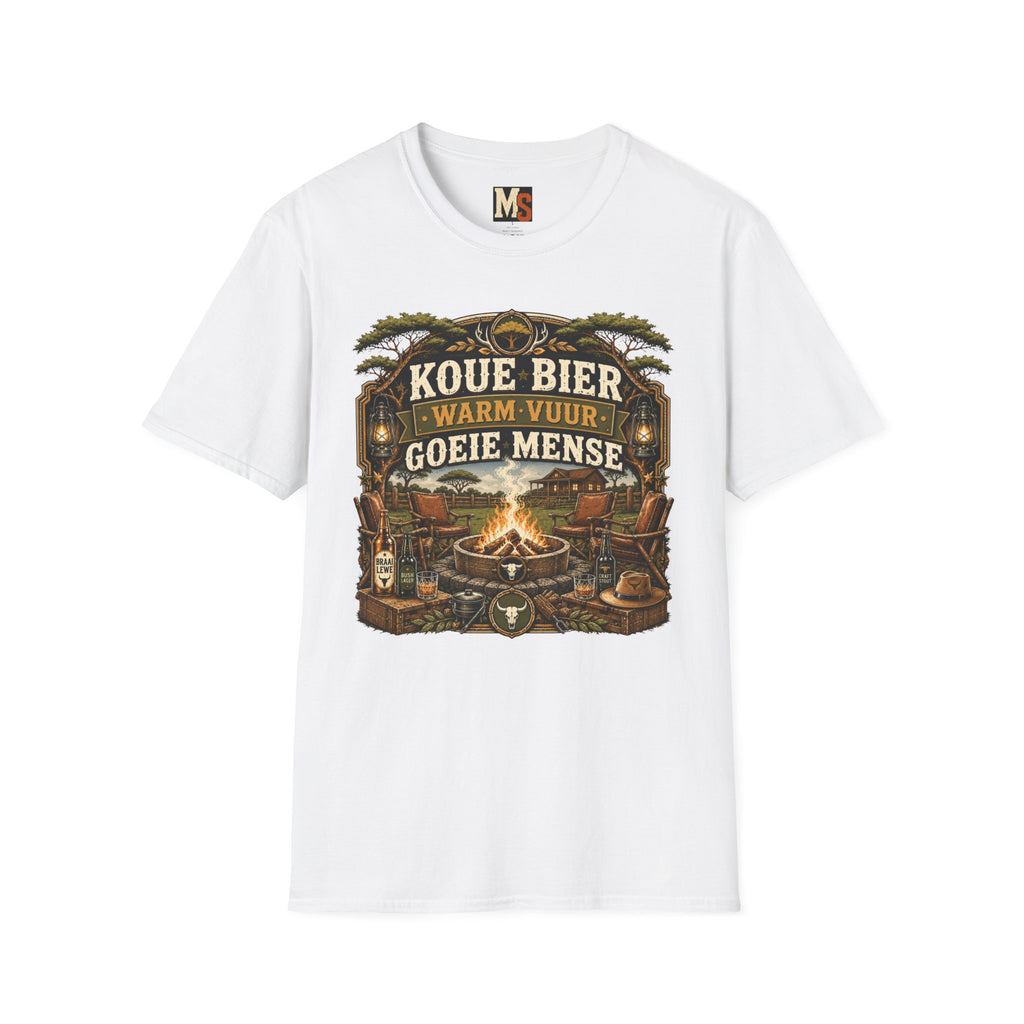 Koue bier, warm vuur, goeie mense T-shirt