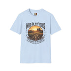 Mud in My Veins T-Shirt — Tractor Farm Sunset Graphic