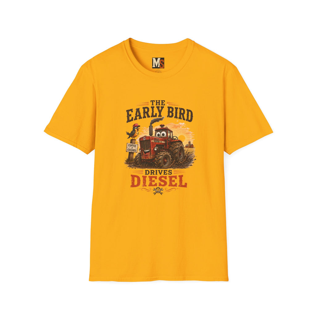 The Early Bird Drives Diesel T-Shirt — Vintage Tractor & Coffee Farmer Tee