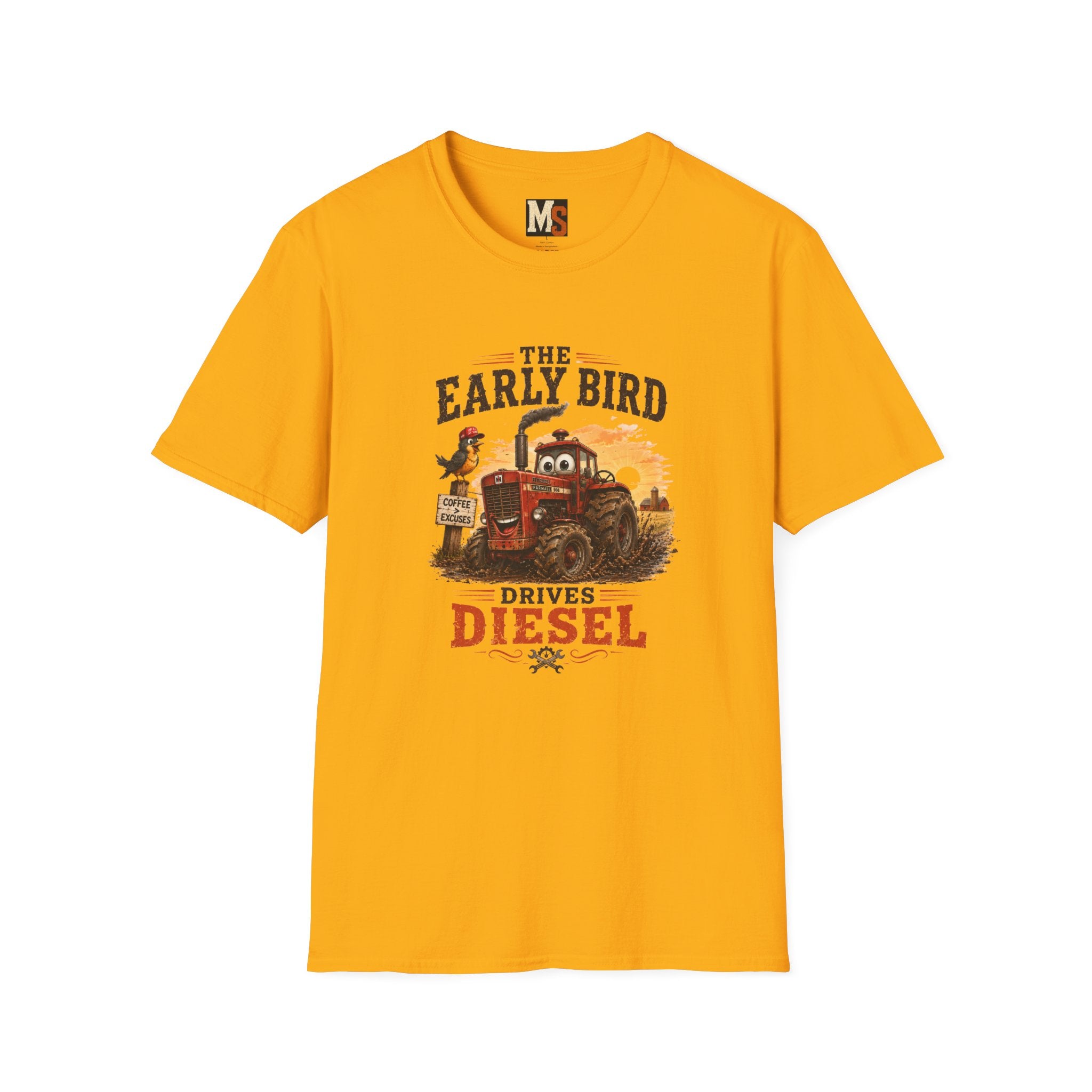 The Early Bird Drives Diesel T-Shirt — Vintage Tractor & Coffee Farmer Tee