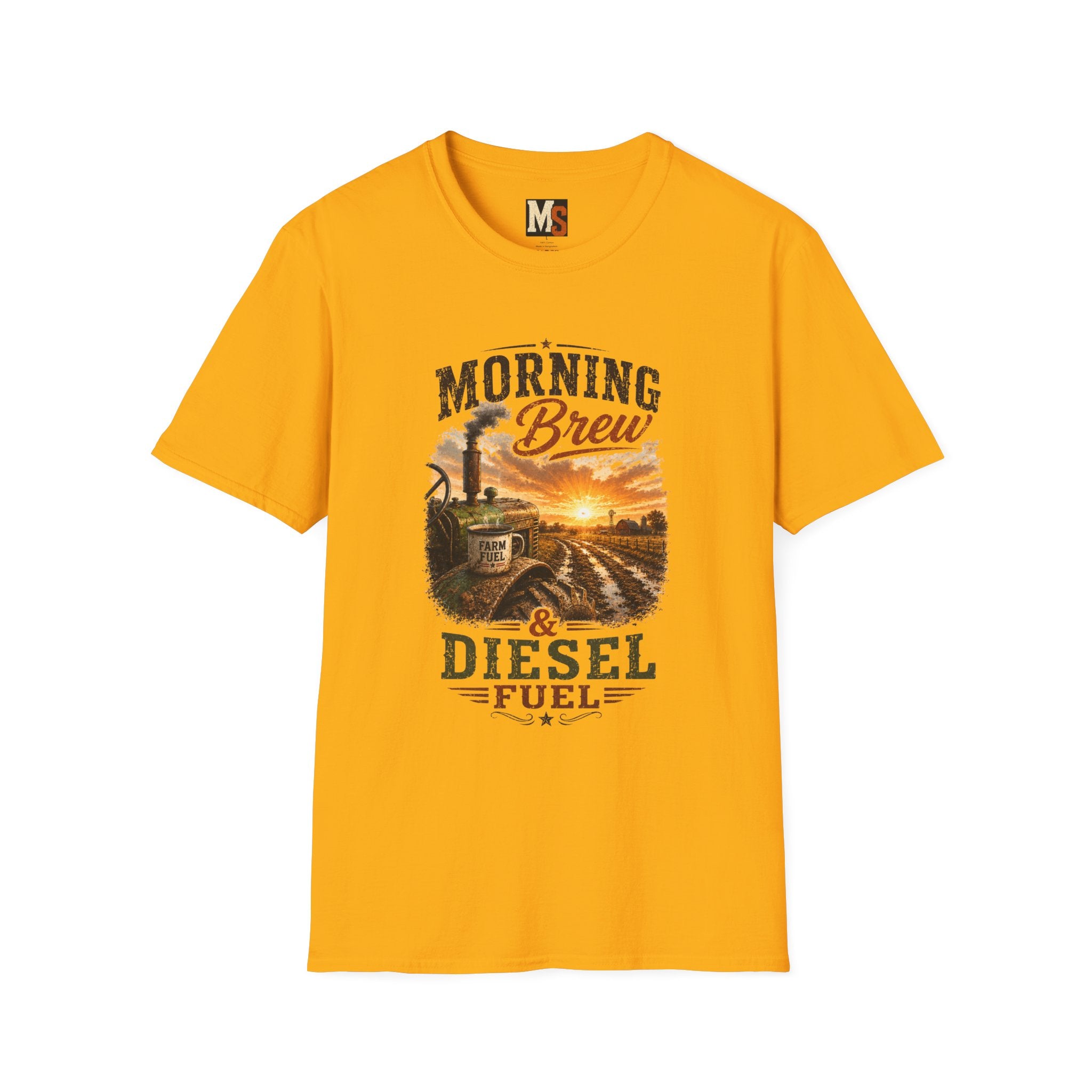 Tractor "Morning Brew" T‑Shirt — Diesel Fuel Farm Sunrise Tee