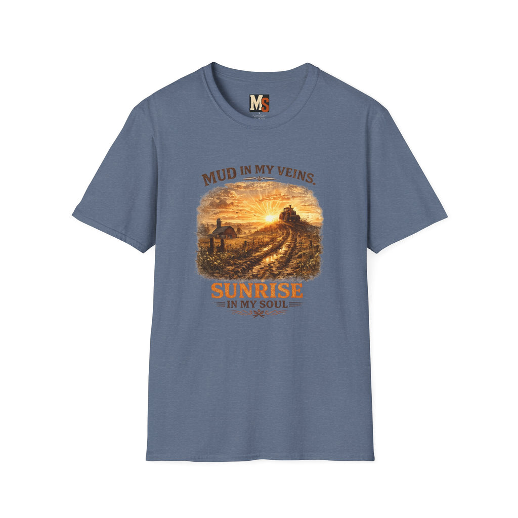 Mud in My Veins Sunrise T-Shirt — Rustic Farm Sunrise Graphic Tee