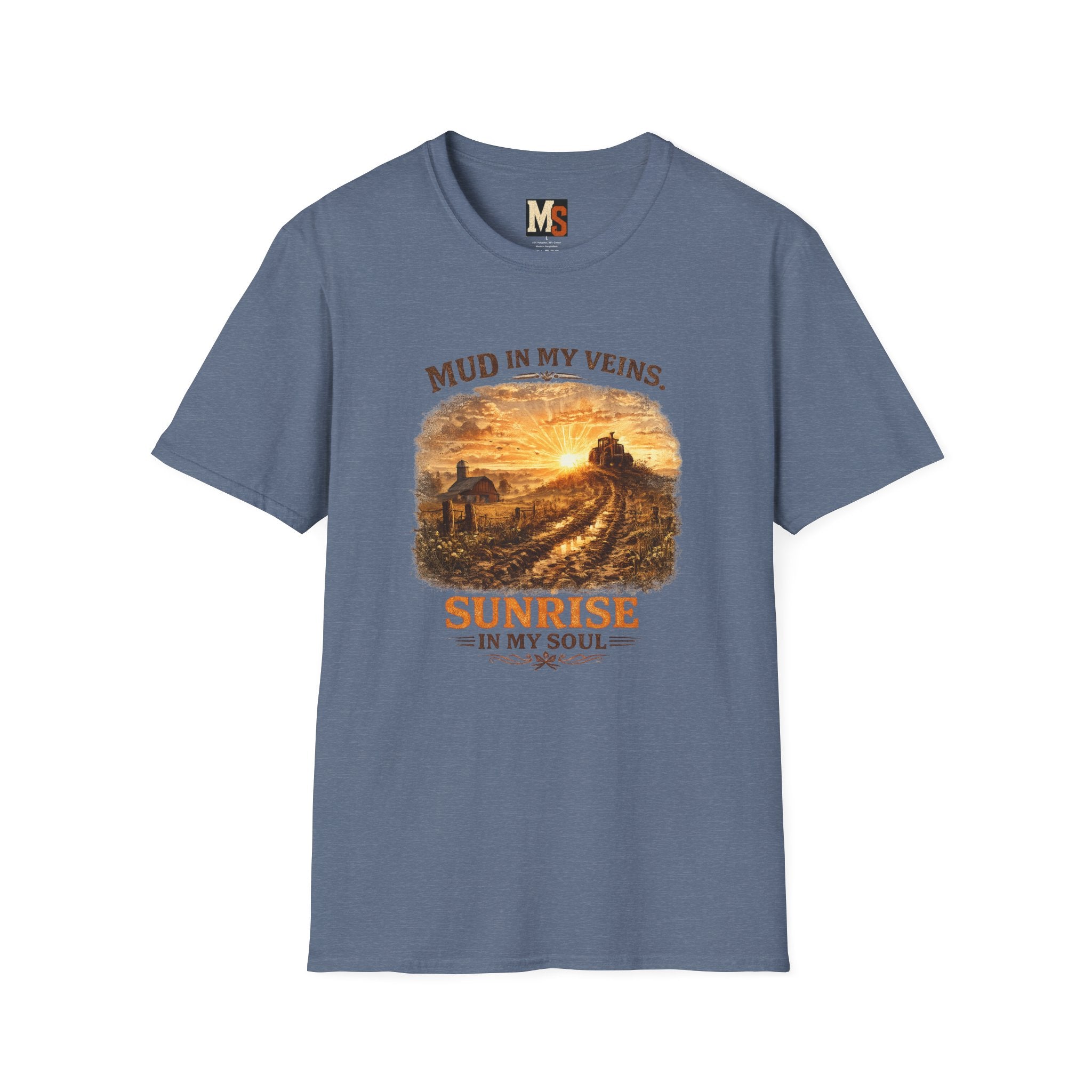 Mud in My Veins Sunrise T-Shirt — Rustic Farm Sunrise Graphic Tee