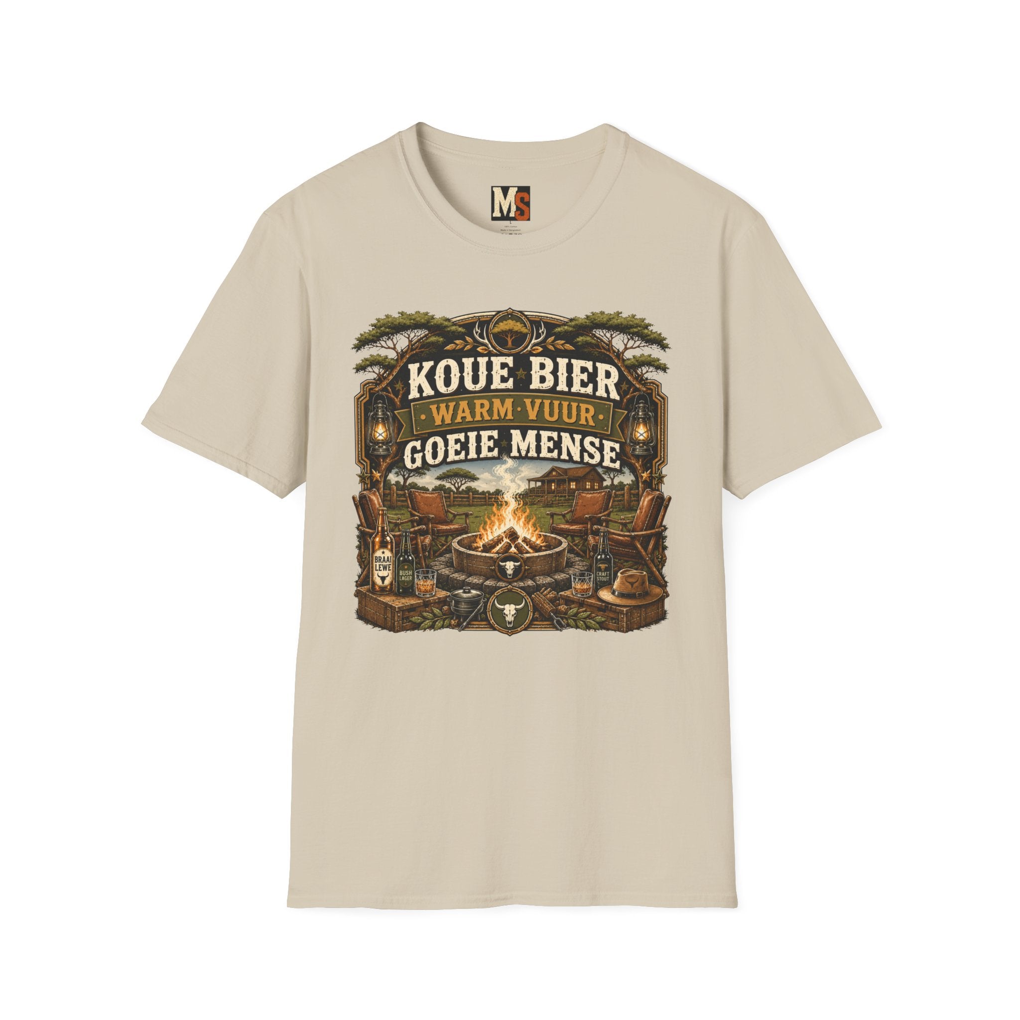 Koue bier, warm vuur, goeie mense T-shirt