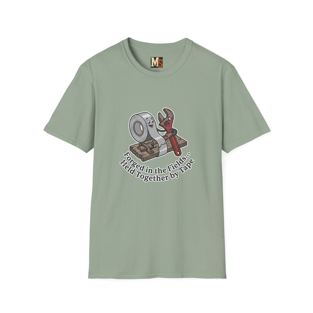 Forged in the fields - held together by tape T-shirt