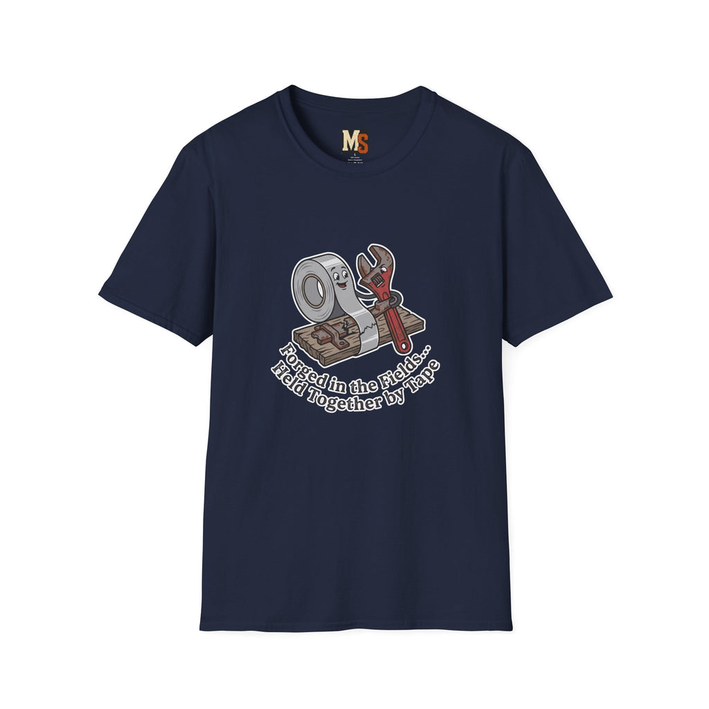 Forged in the fields - held together by tape T-shirt