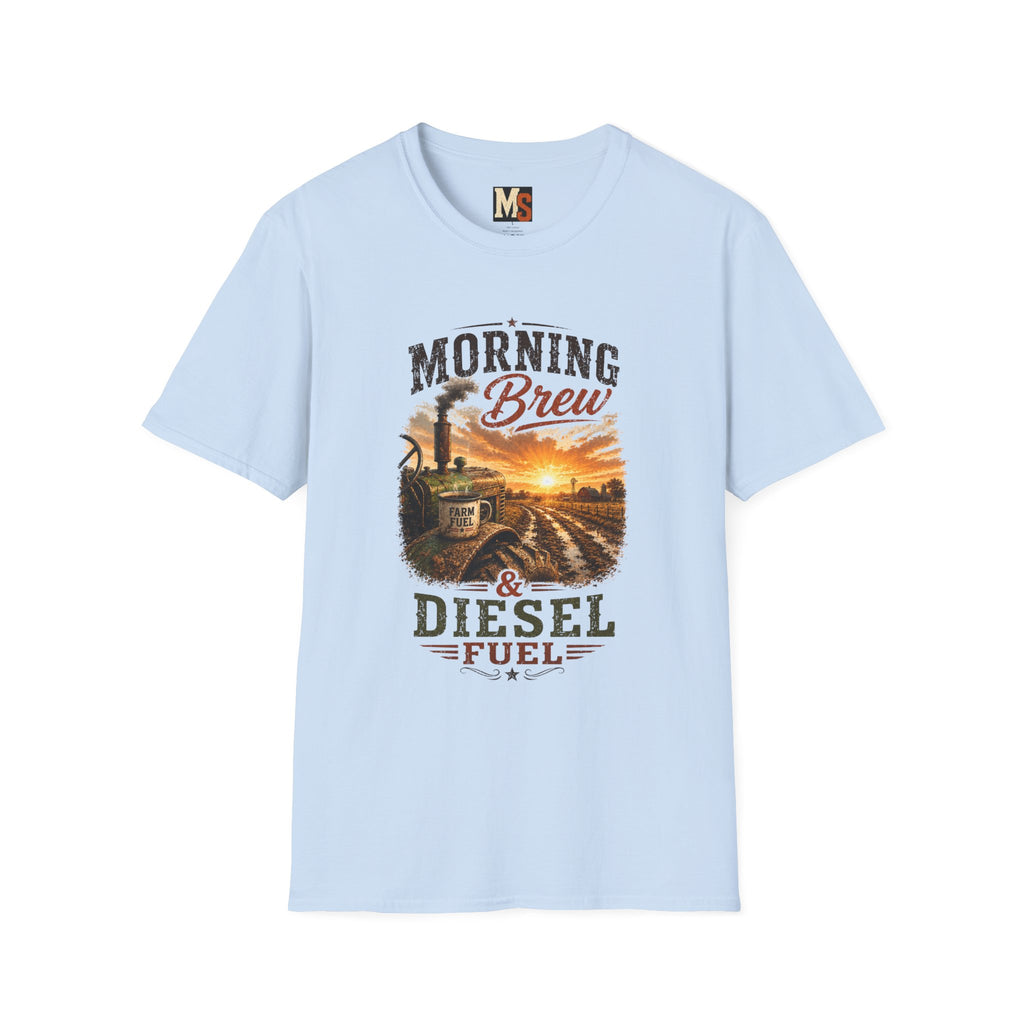 Tractor "Morning Brew" T‑Shirt — Diesel Fuel Farm Sunrise Tee