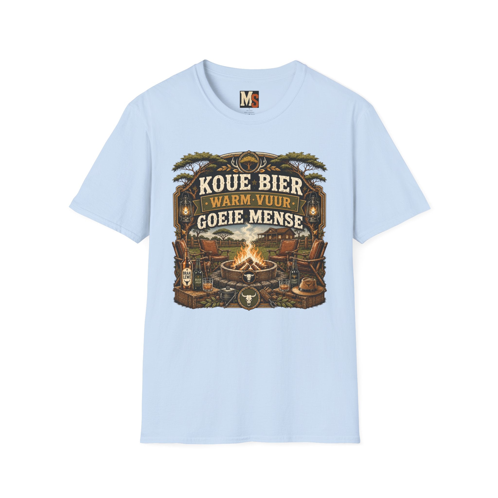 Koue bier, warm vuur, goeie mense T-shirt