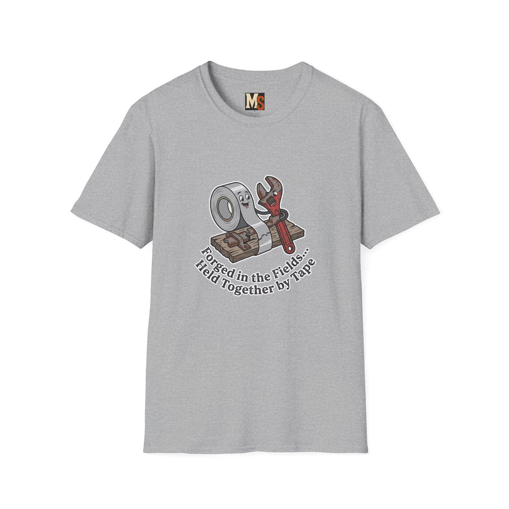 Forged in the fields - held together by tape T-shirt