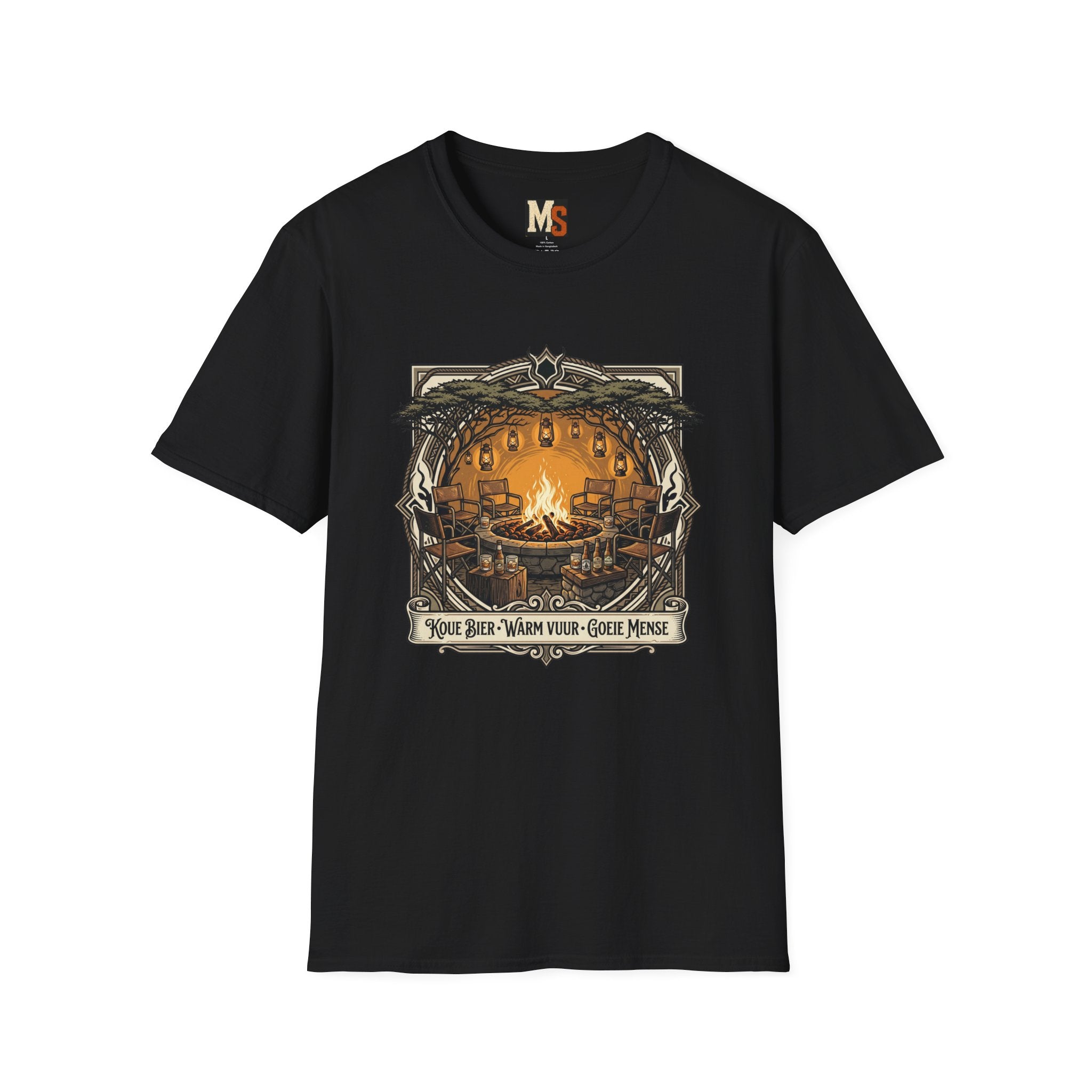 Koue bier, warm vuur, goeie mense T-shirt