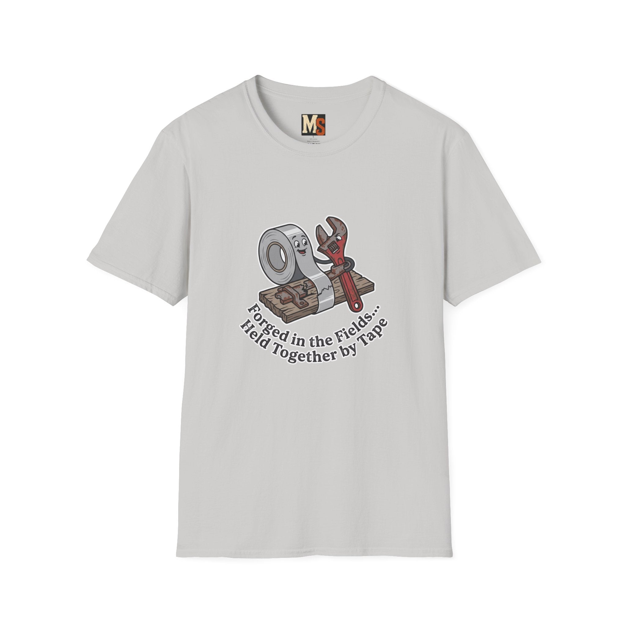 Forged in the fields - held together by tape T-shirt