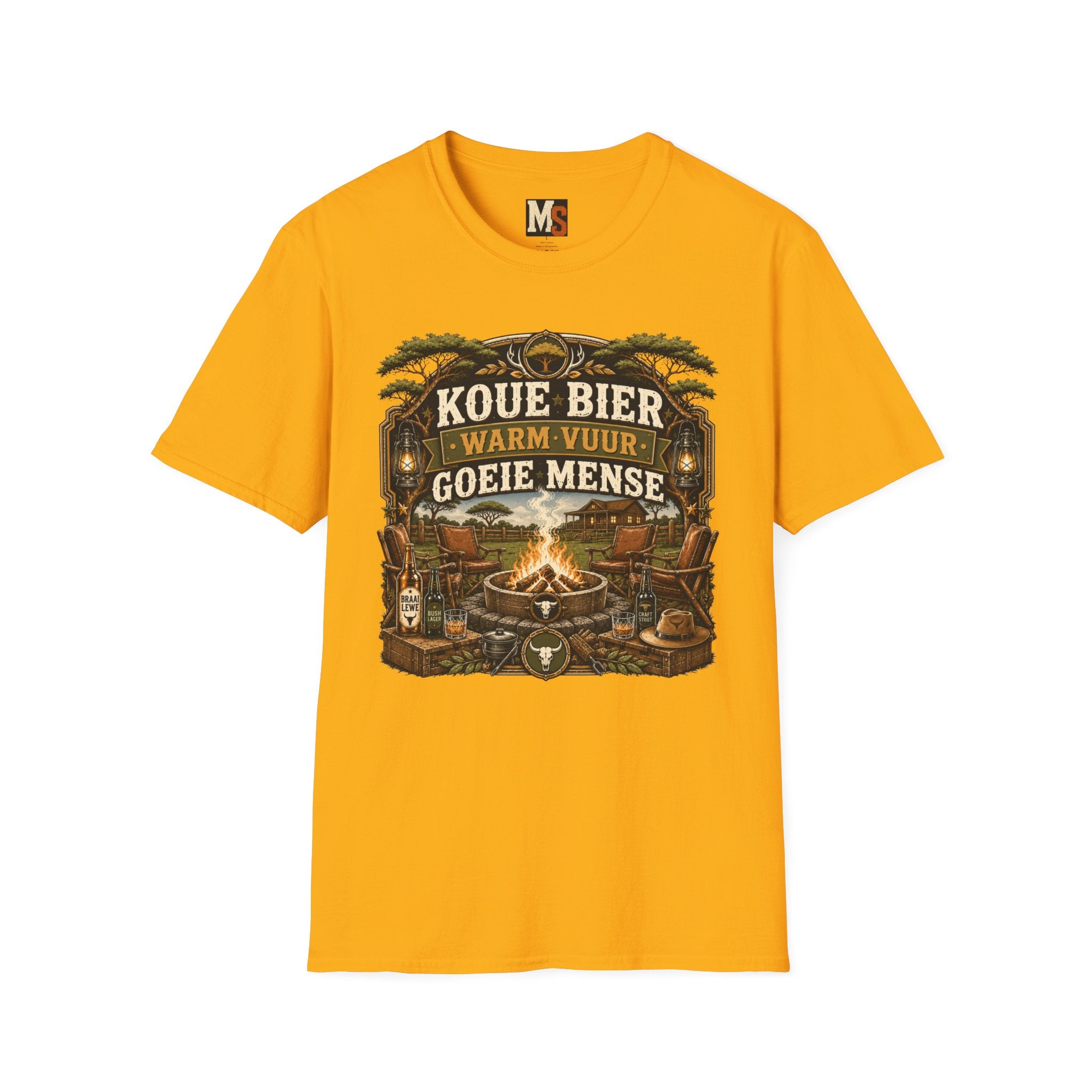 Koue bier, warm vuur, goeie mense T-shirt