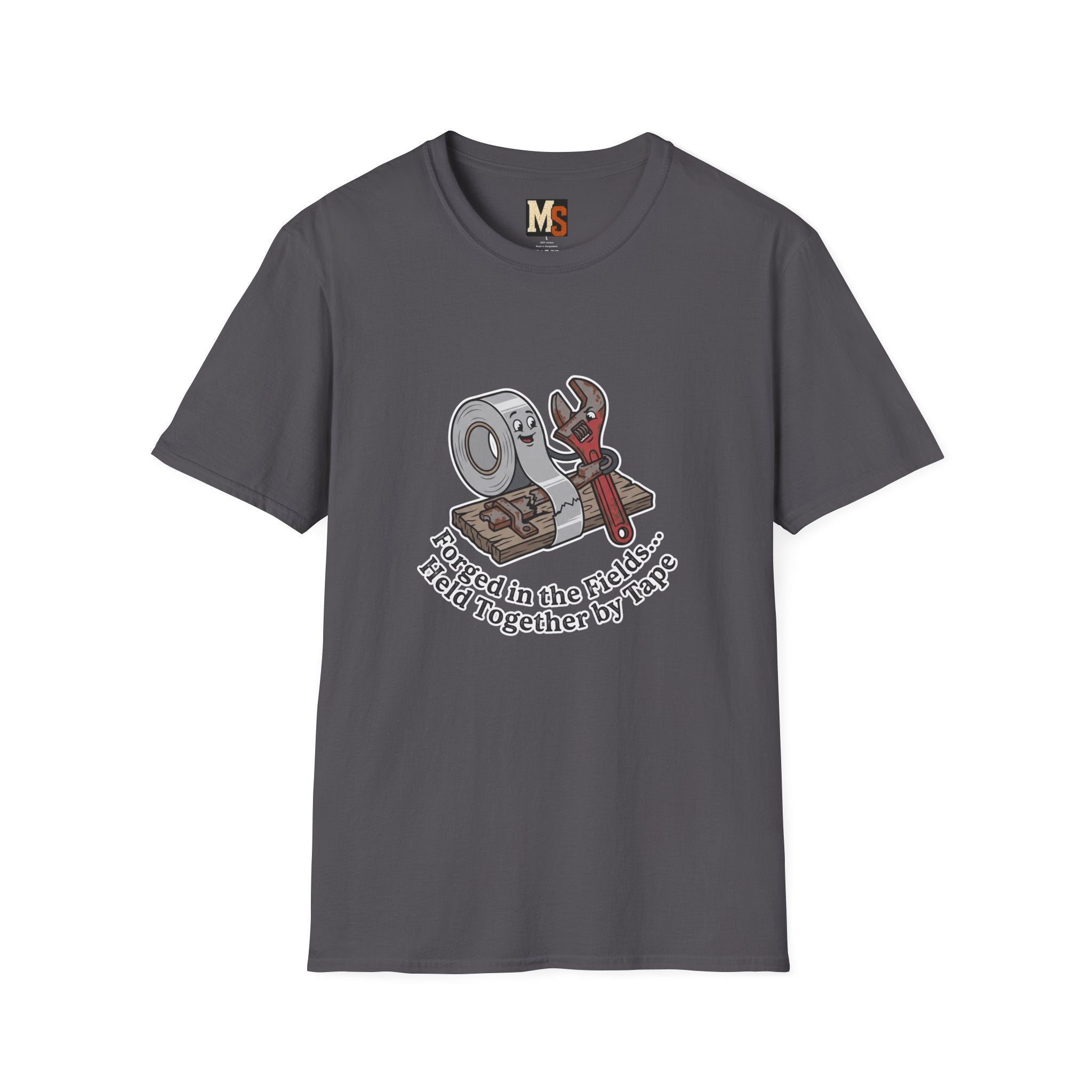 Forged in the fields - held together by tape T-shirt