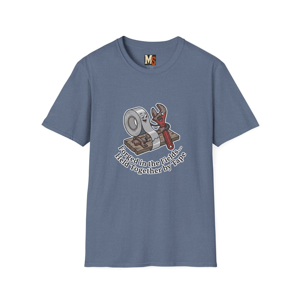 Forged in the fields - held together by tape T-shirt