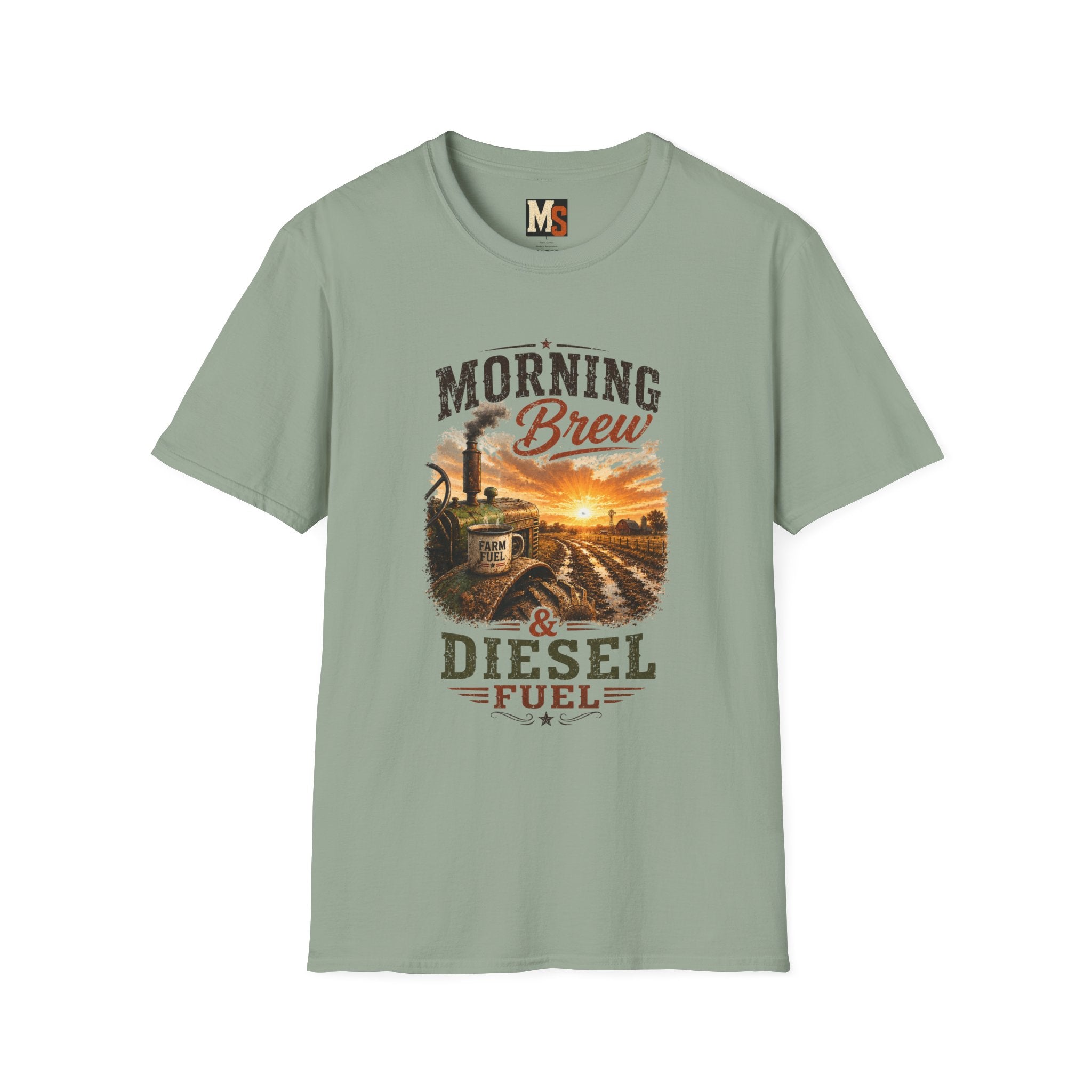 Tractor "Morning Brew" T‑Shirt — Diesel Fuel Farm Sunrise Tee