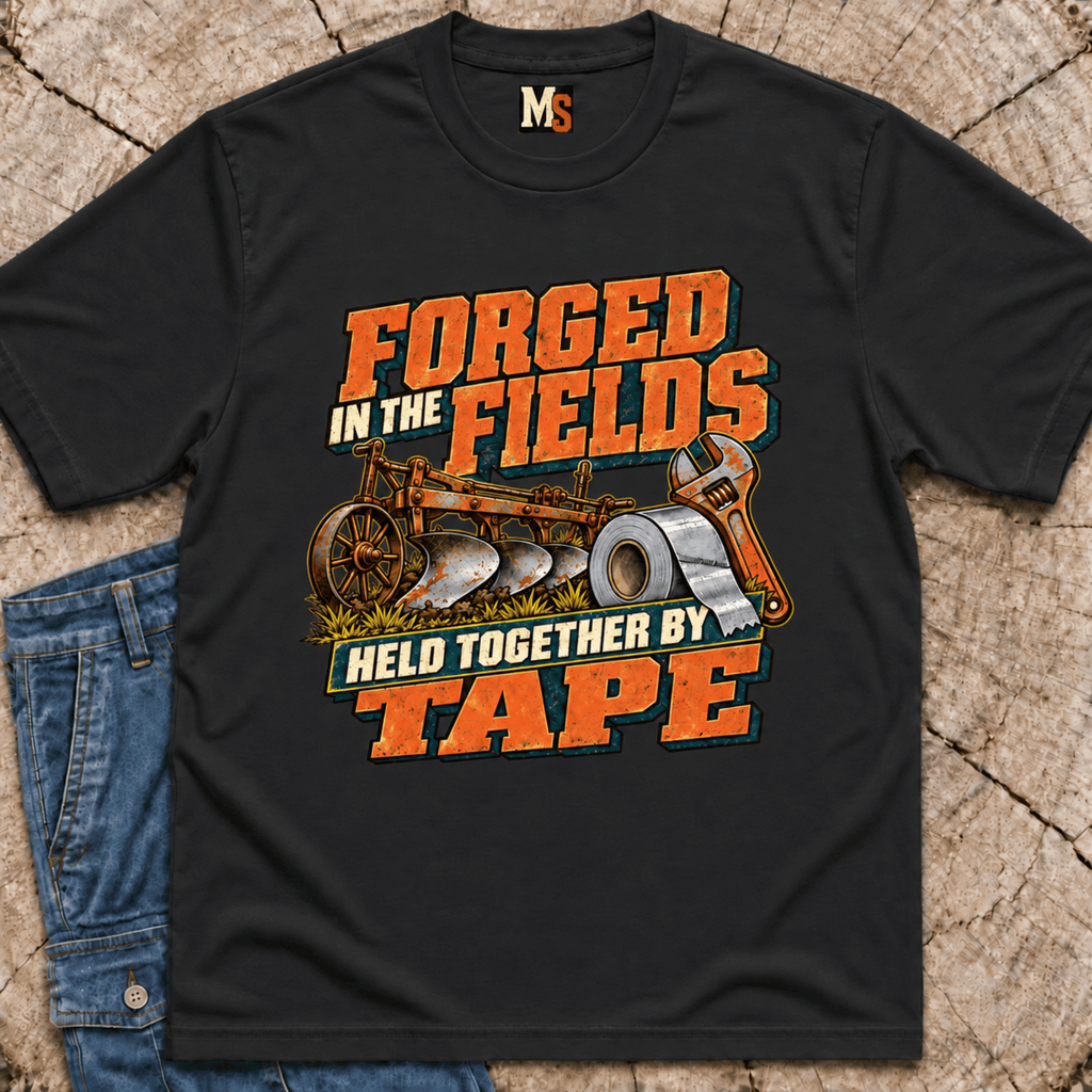 Forged in the fields - held together by tape T-shirt