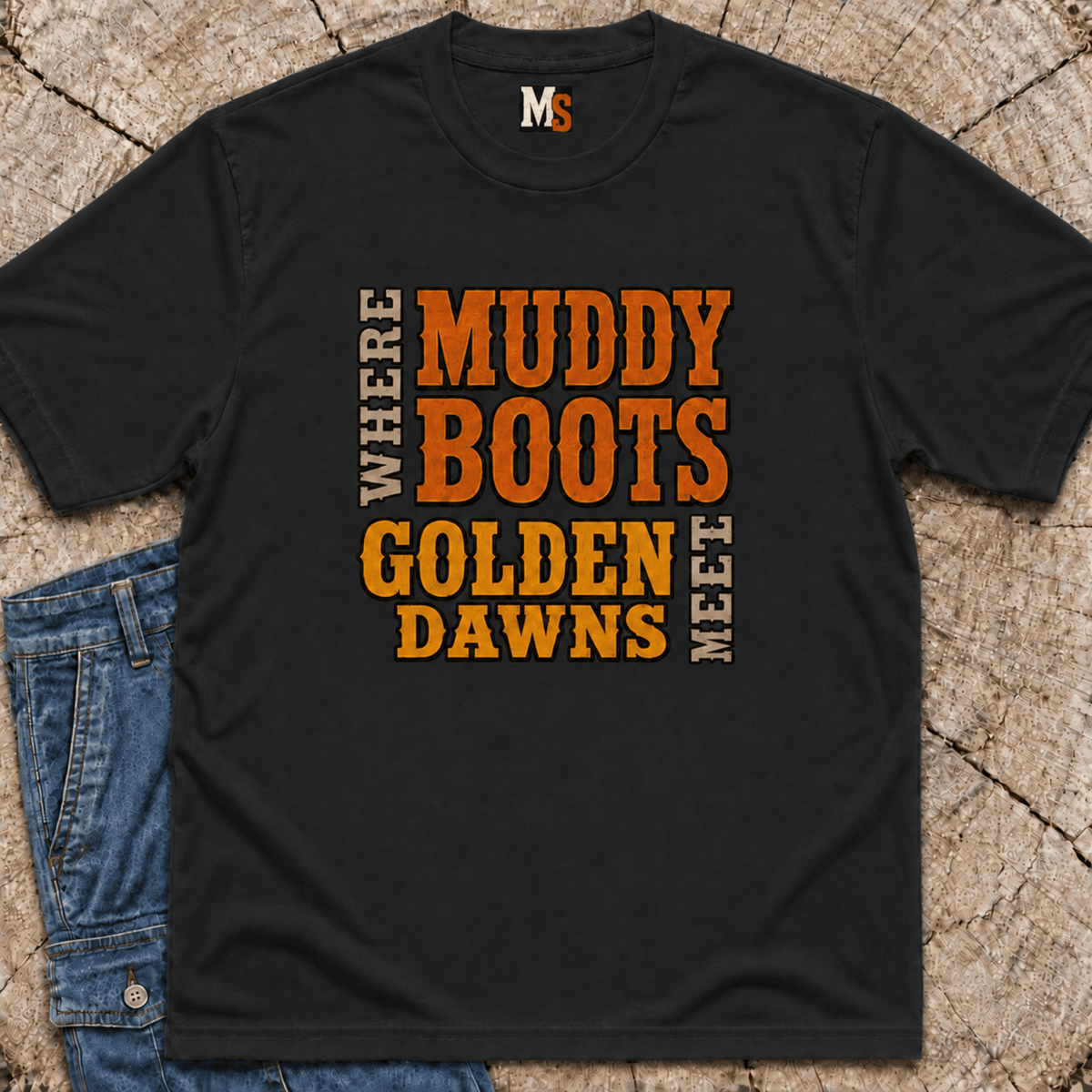 Where Muddy Boots Meet Golden Dawns T-shirt