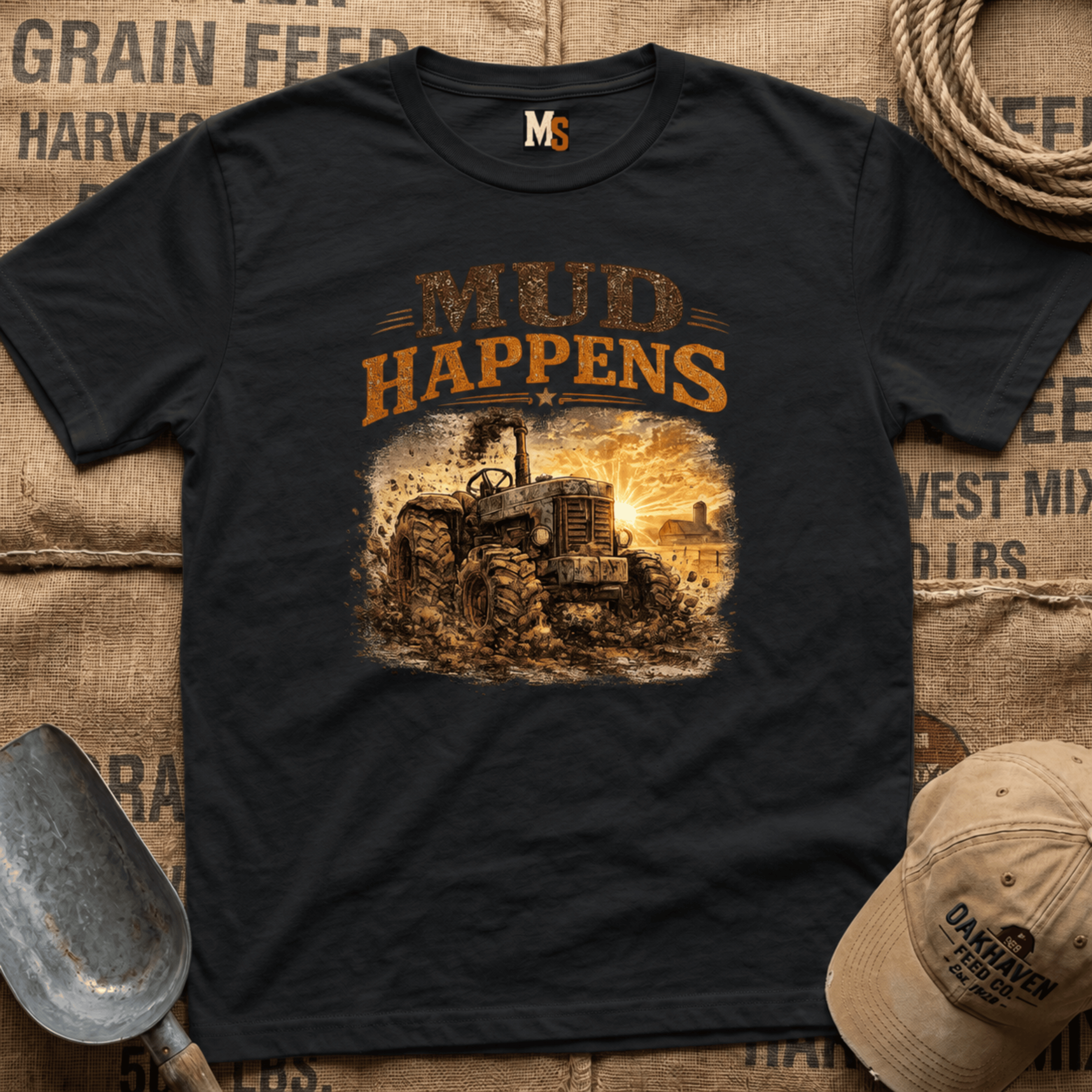 Mud Happens T-Shirt — Vintage Tractor Off-Road Farming Tee