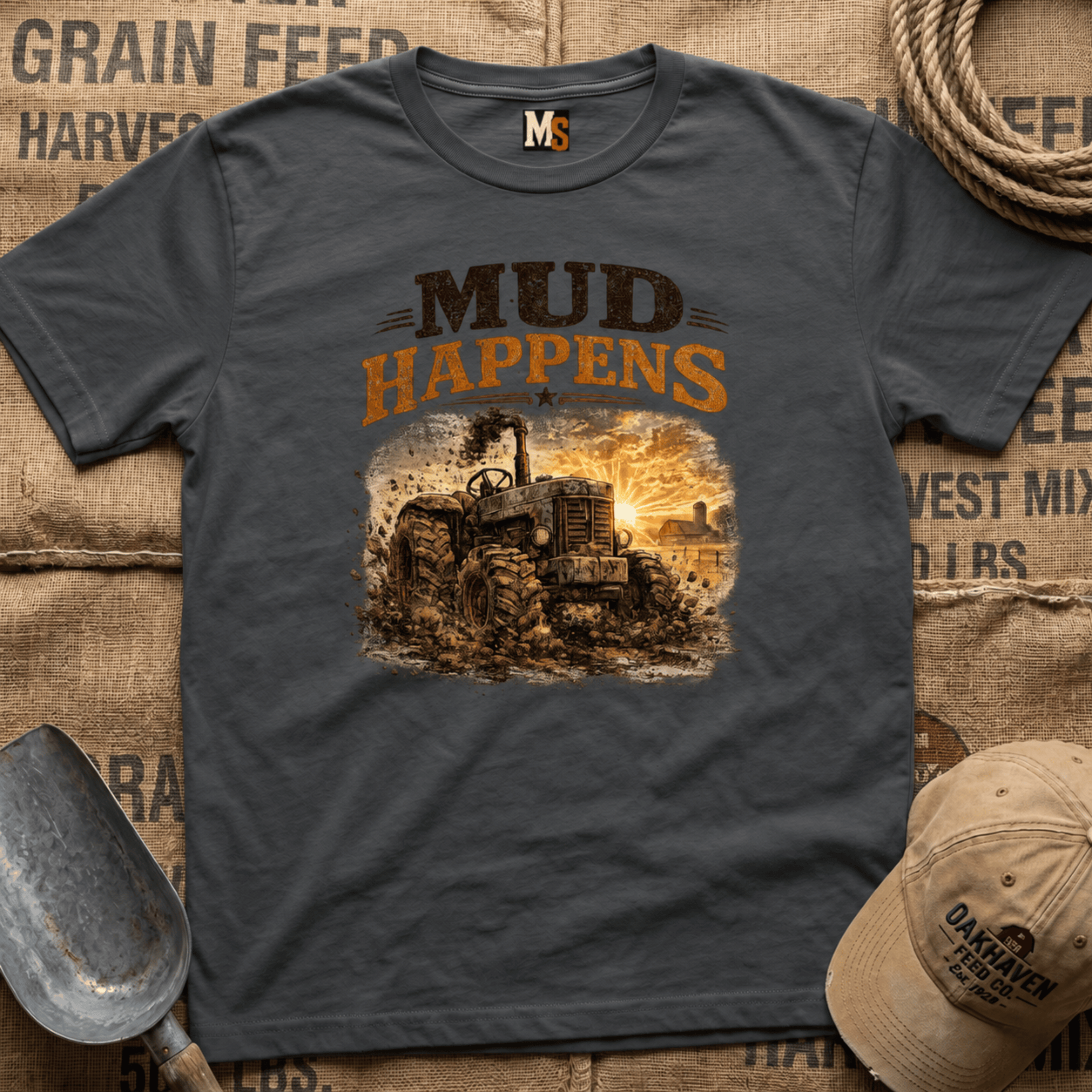 Mud Happens T-Shirt — Vintage Tractor Off-Road Farming Tee