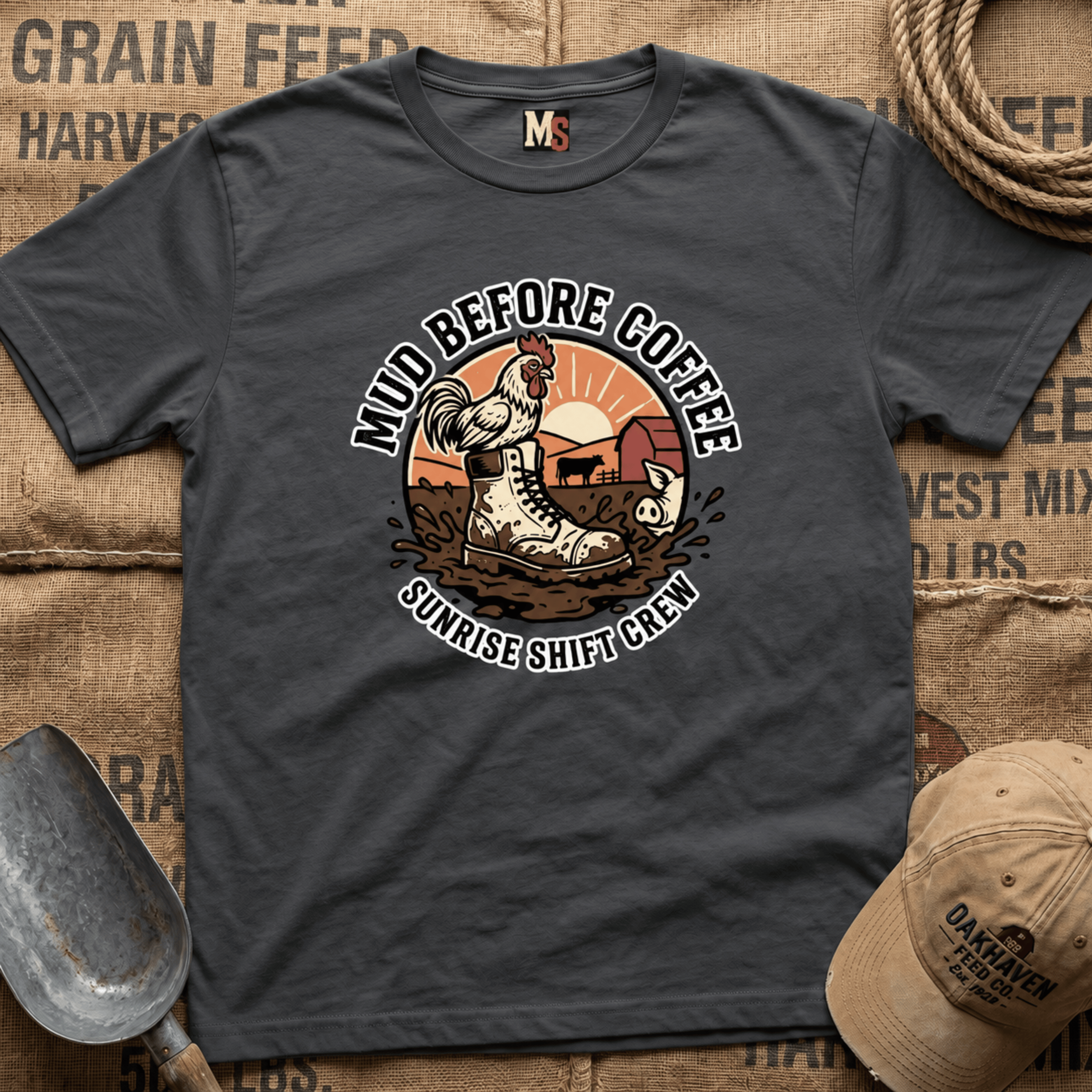 Mud before coffee - sunrise shift crew T-shirt