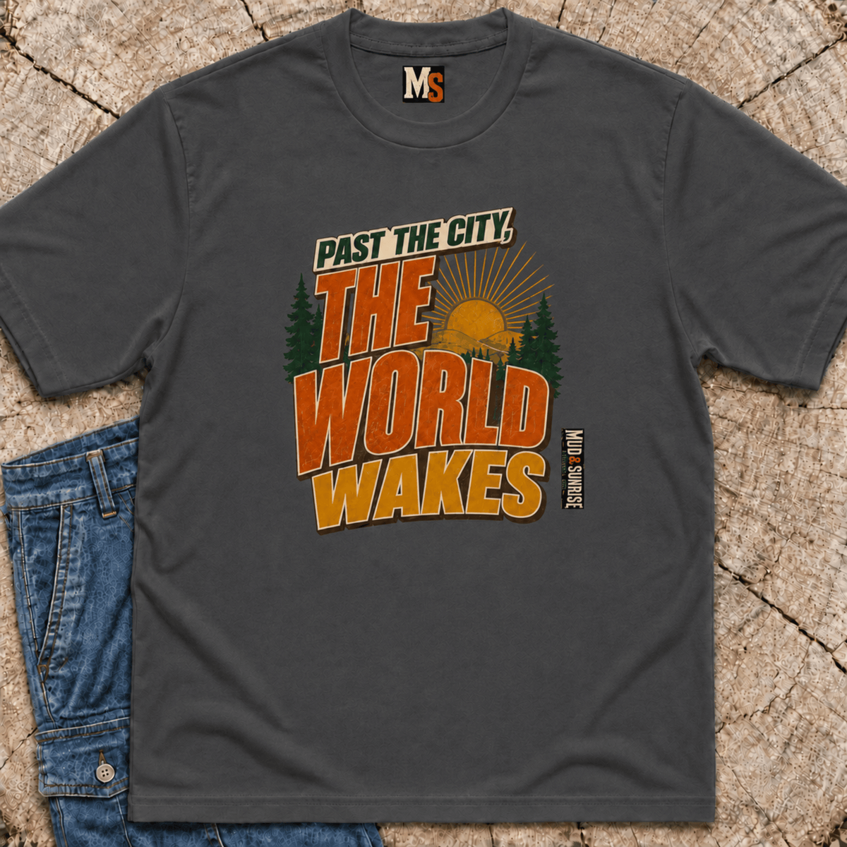 Past the city the world wakes T-shirt