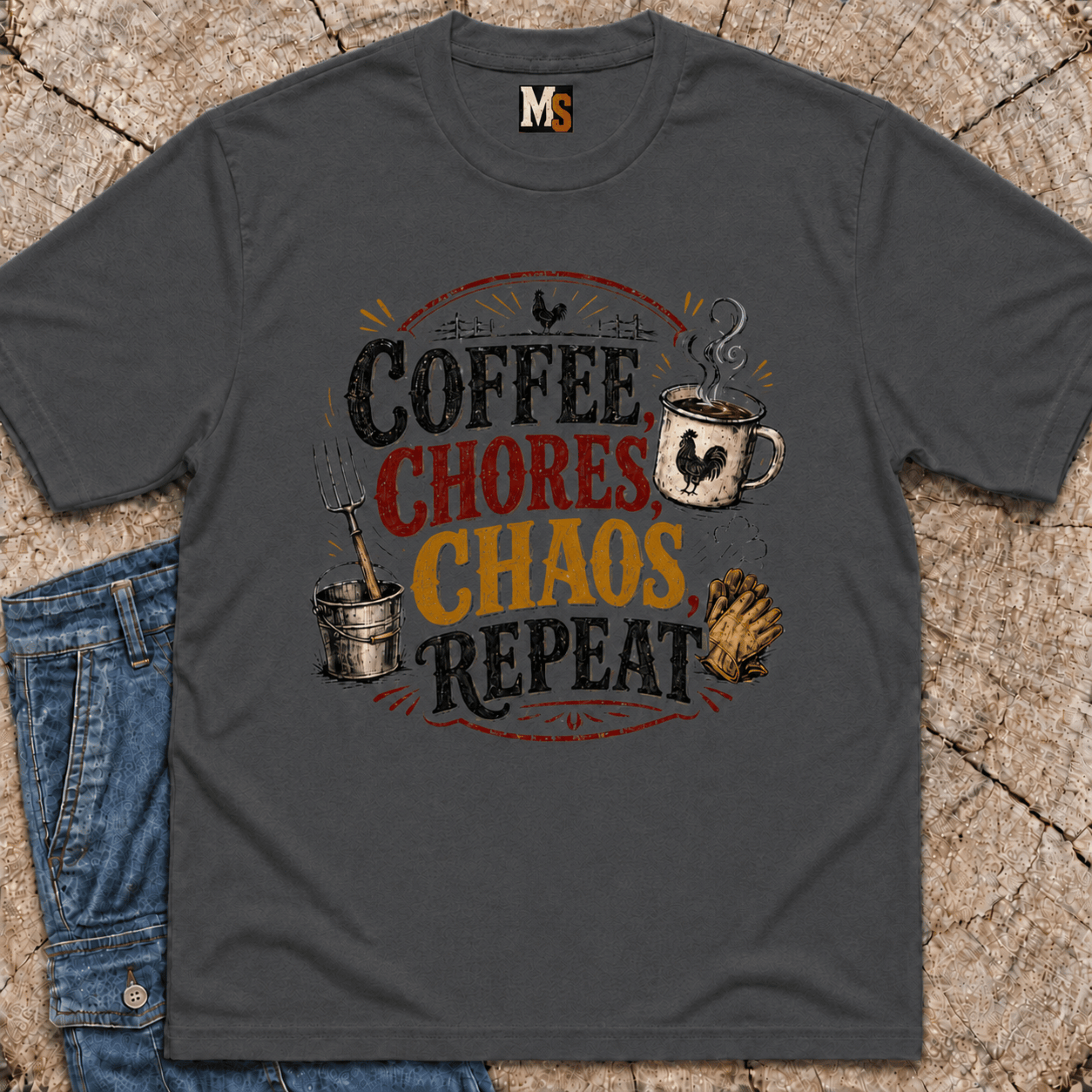 Coffee, chores, chaos repeat T-shirt