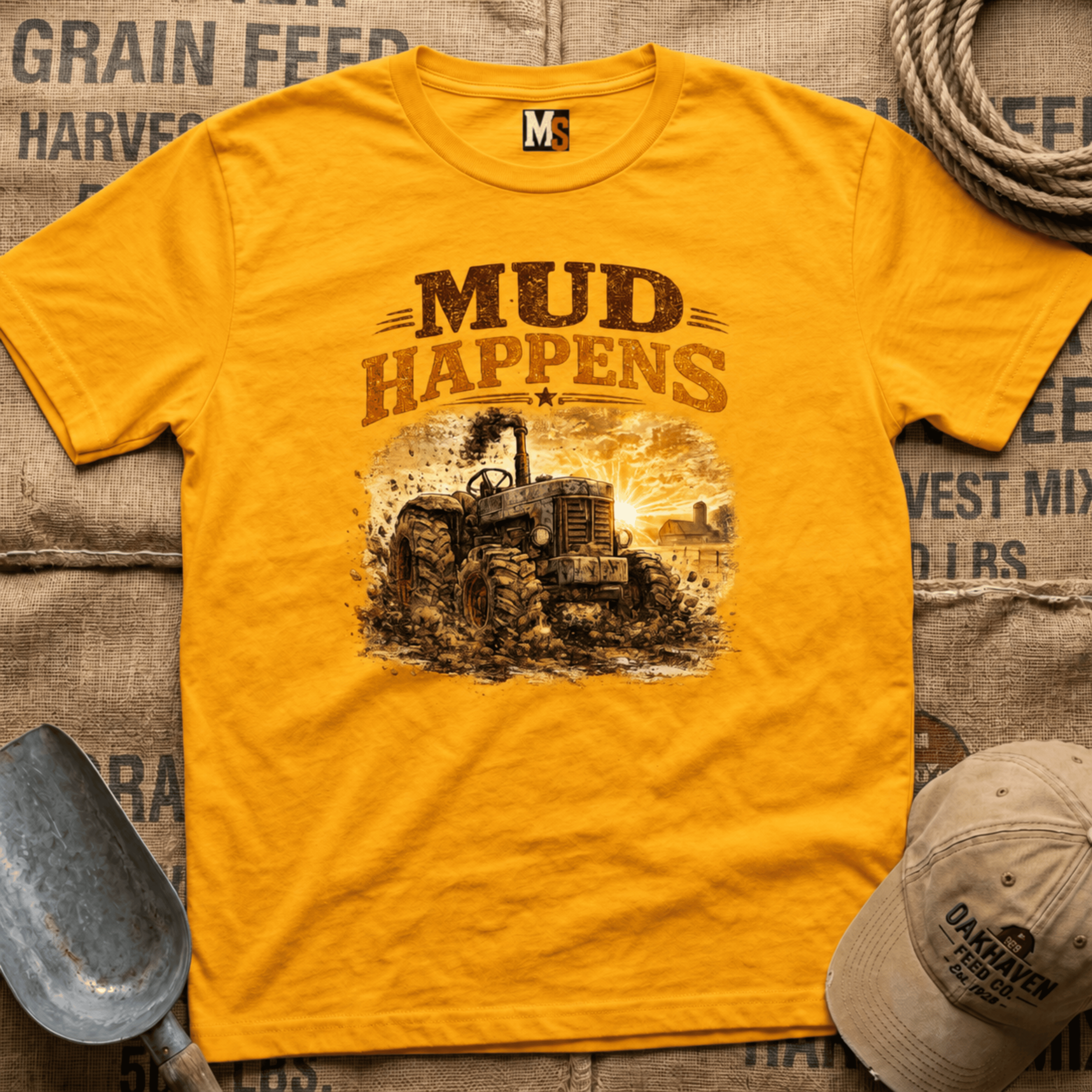 Mud Happens T-Shirt — Vintage Tractor Off-Road Farming Tee