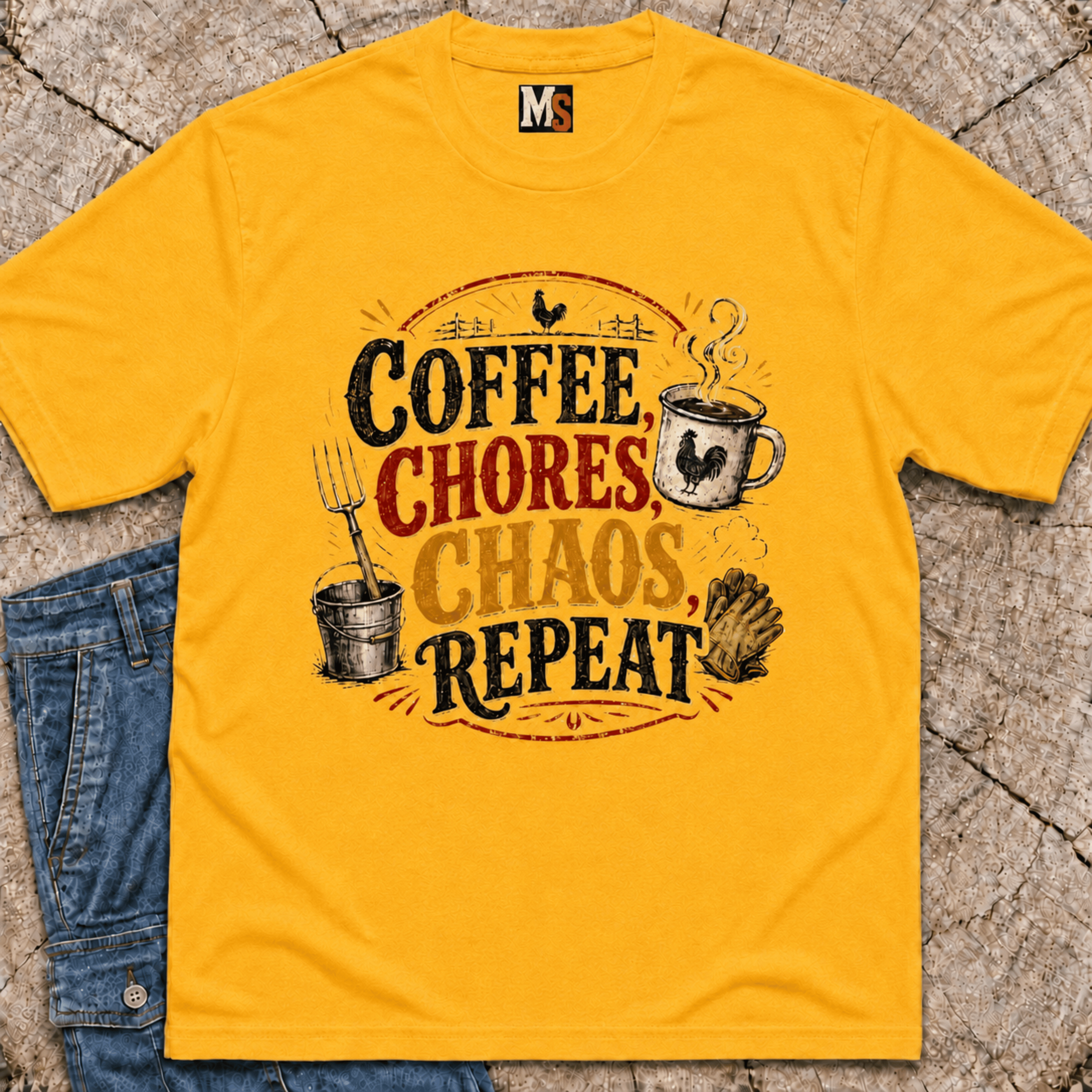 Coffee, chores, chaos repeat T-shirt