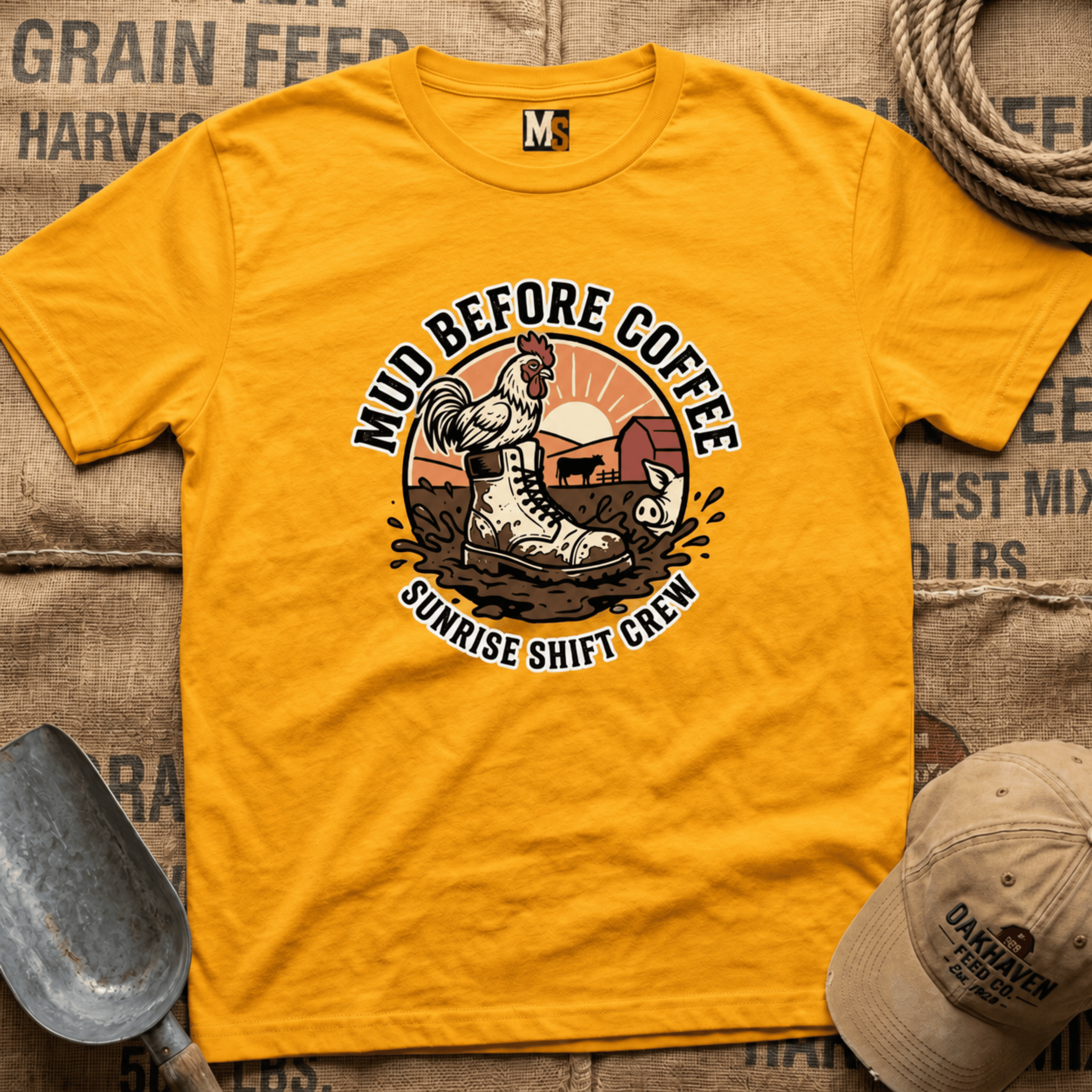Mud before coffee - sunrise shift crew T-shirt