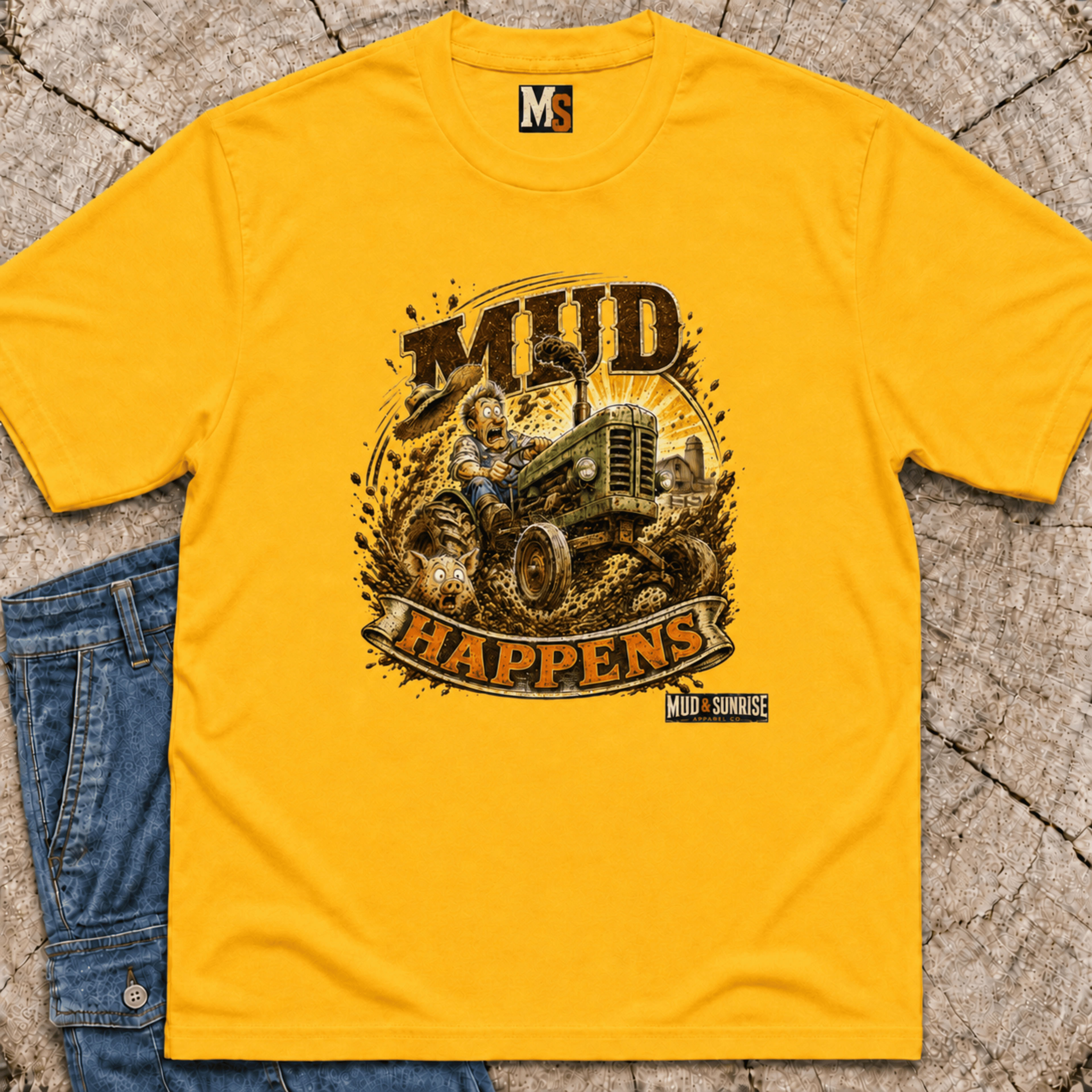 Mud Happens T-Shirt — Vintage Tractor Off-Road Farming Tee
