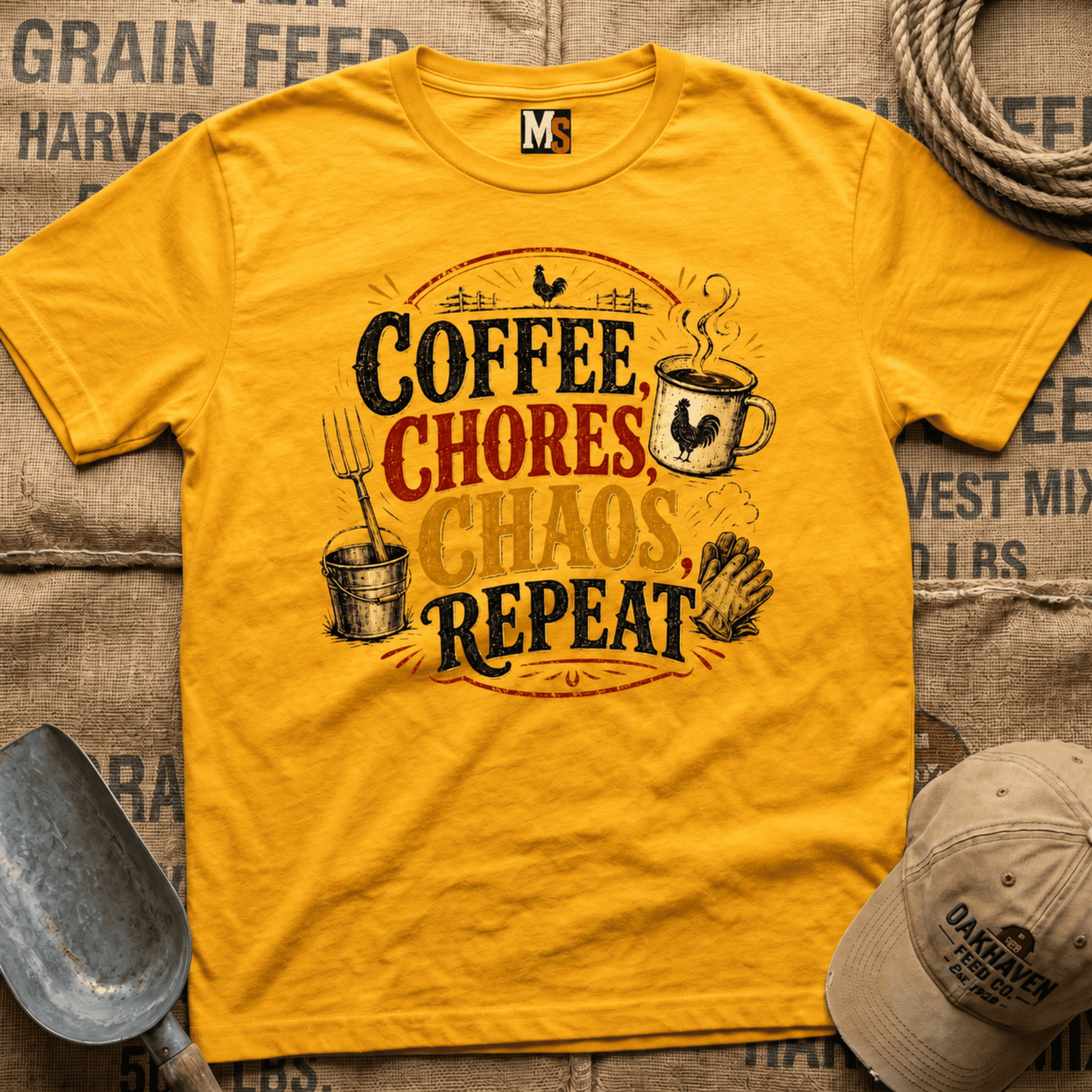 Coffee, chores, chaos repeat T-shirt