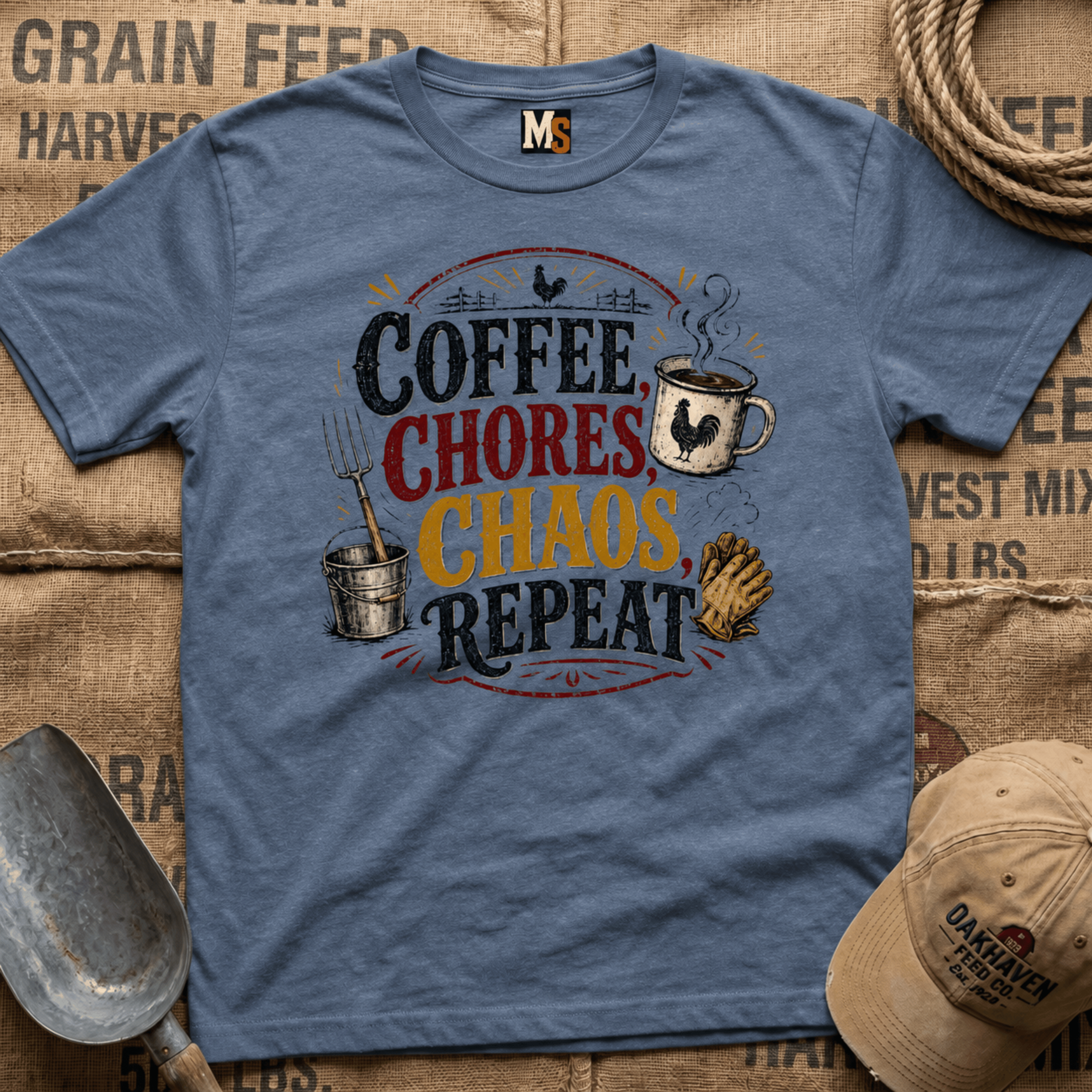 Coffee, chores, chaos repeat T-shirt