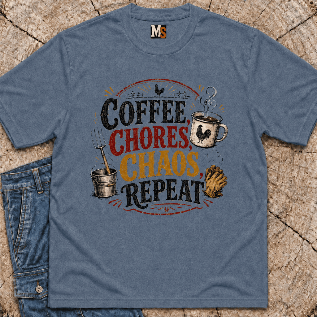 Coffee, chores, chaos repeat T-shirt