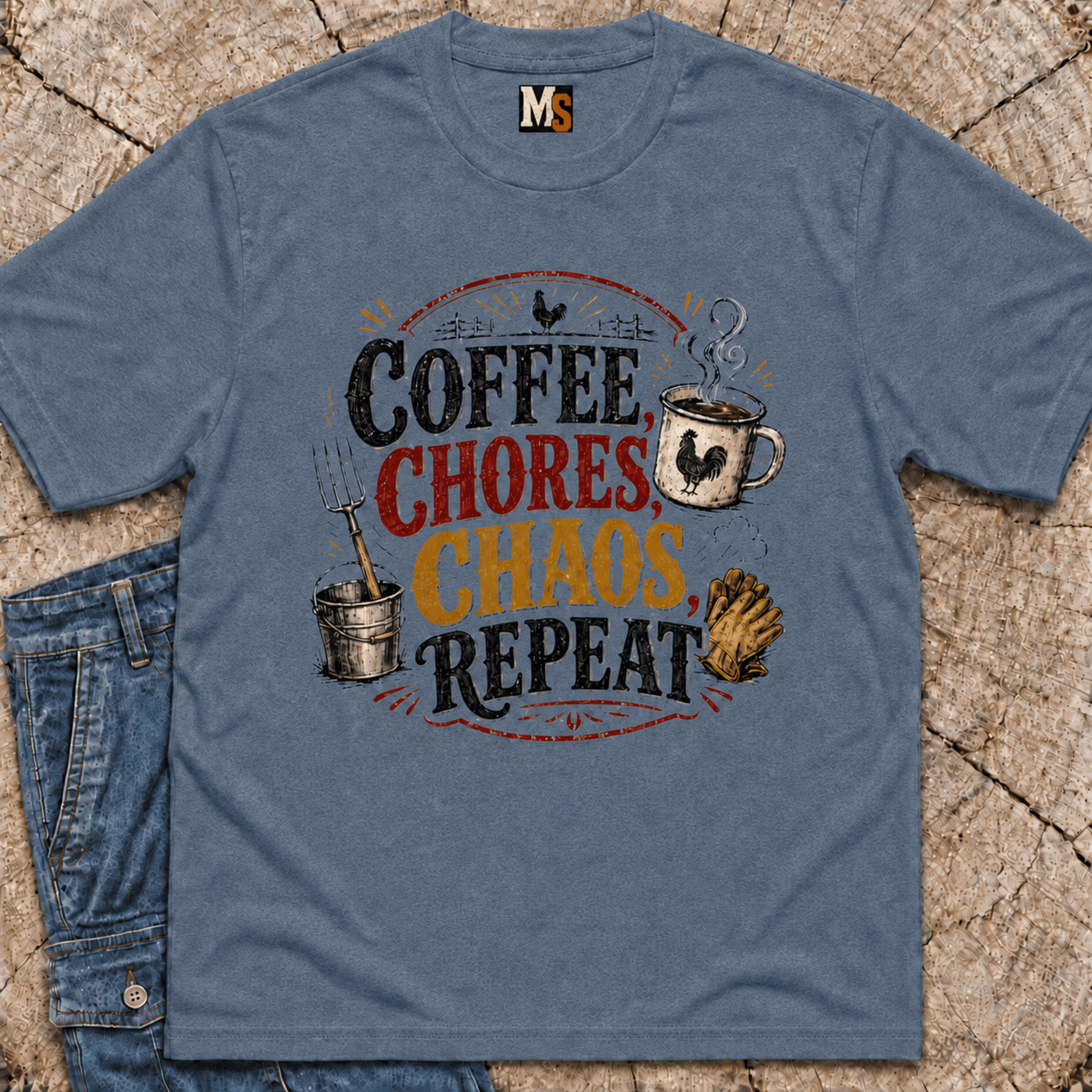 Coffee, chores, chaos repeat T-shirt
