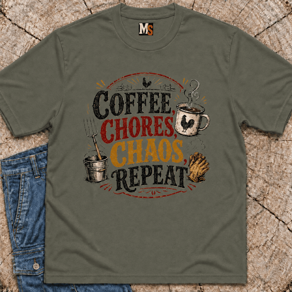 Coffee, chores, chaos repeat T-shirt