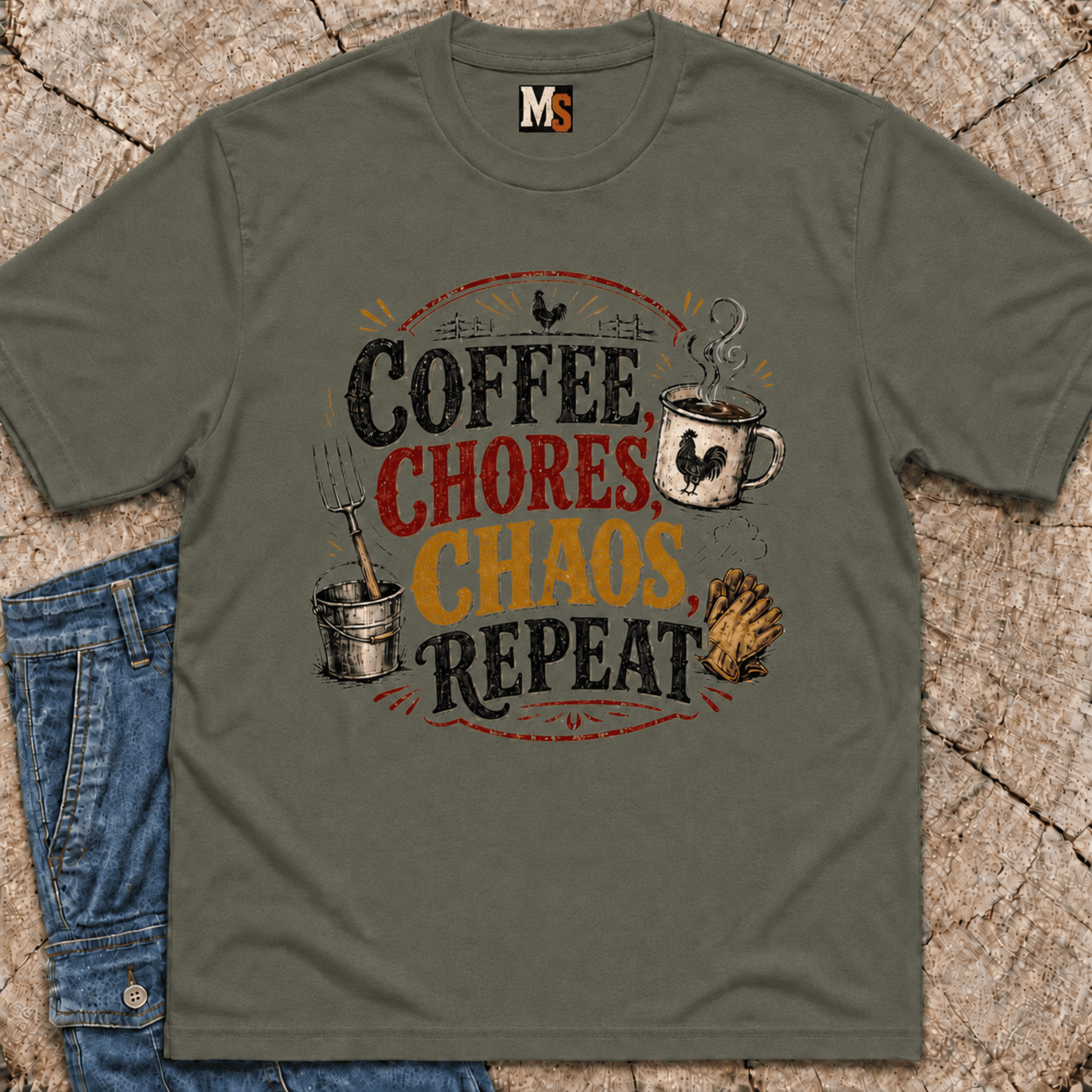 Coffee, chores, chaos repeat T-shirt