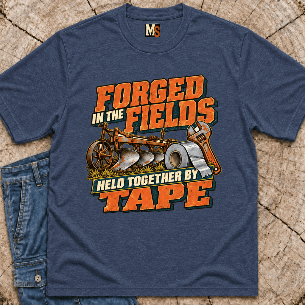 Forged in the fields - held together by tape T-shirt