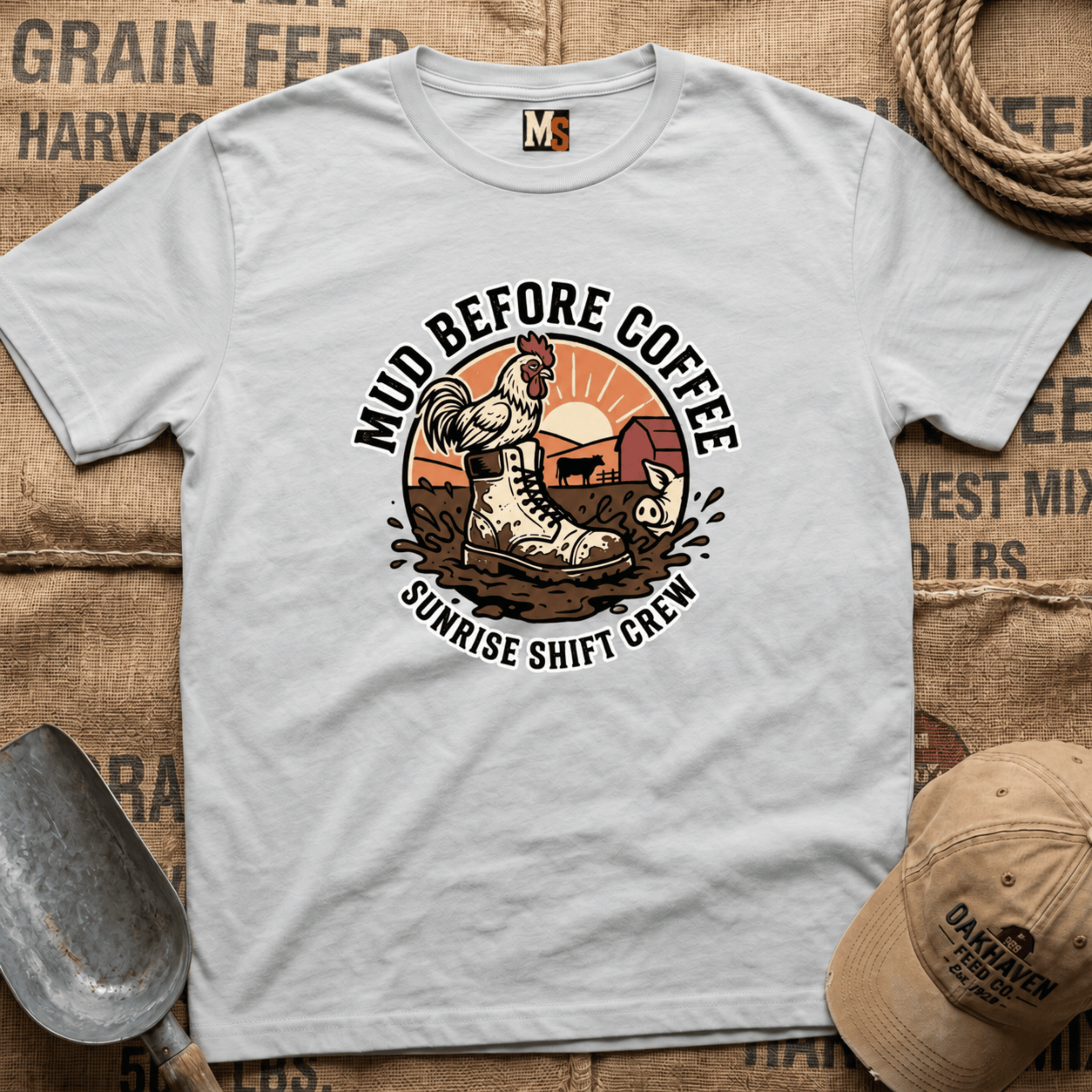 Mud before coffee - sunrise shift crew T-shirt