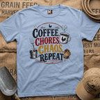 Coffee, chores, chaos repeat T-shirt