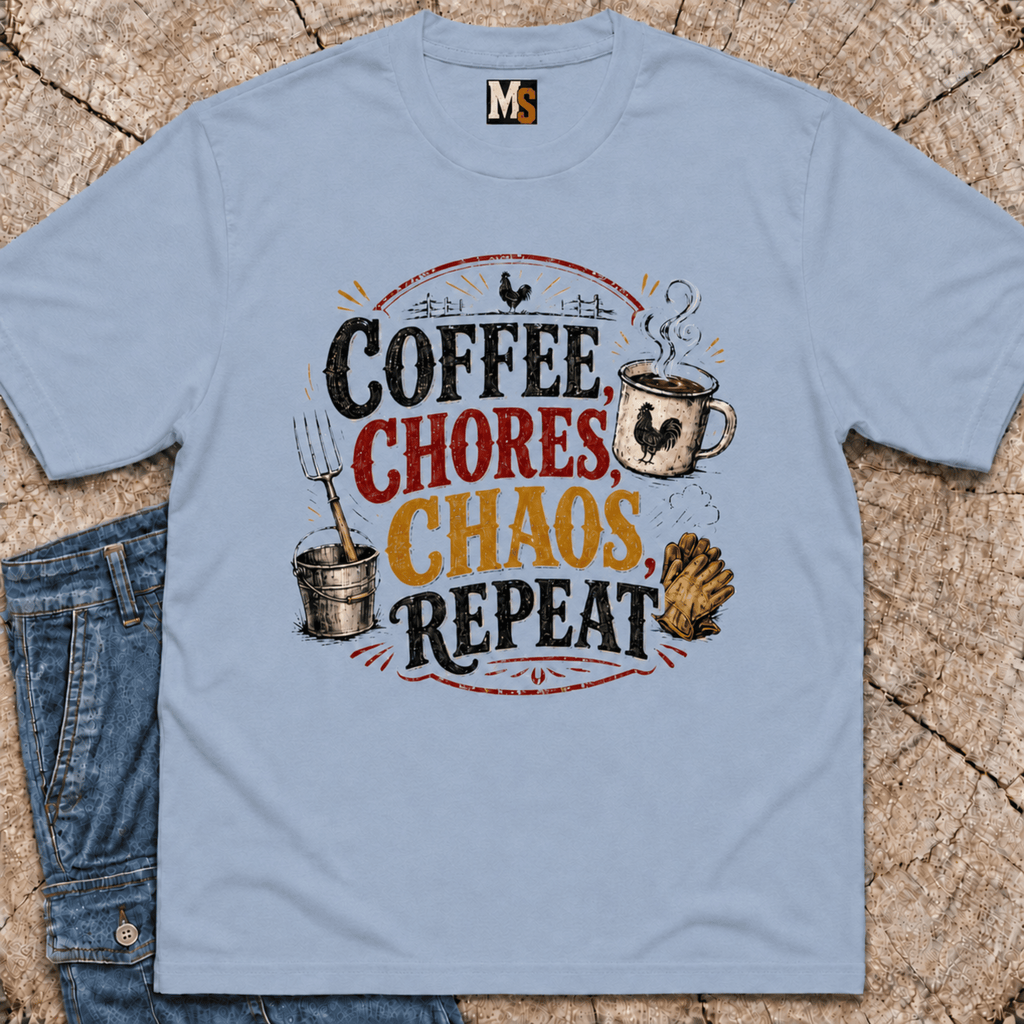 Coffee, chores, chaos repeat T-shirt