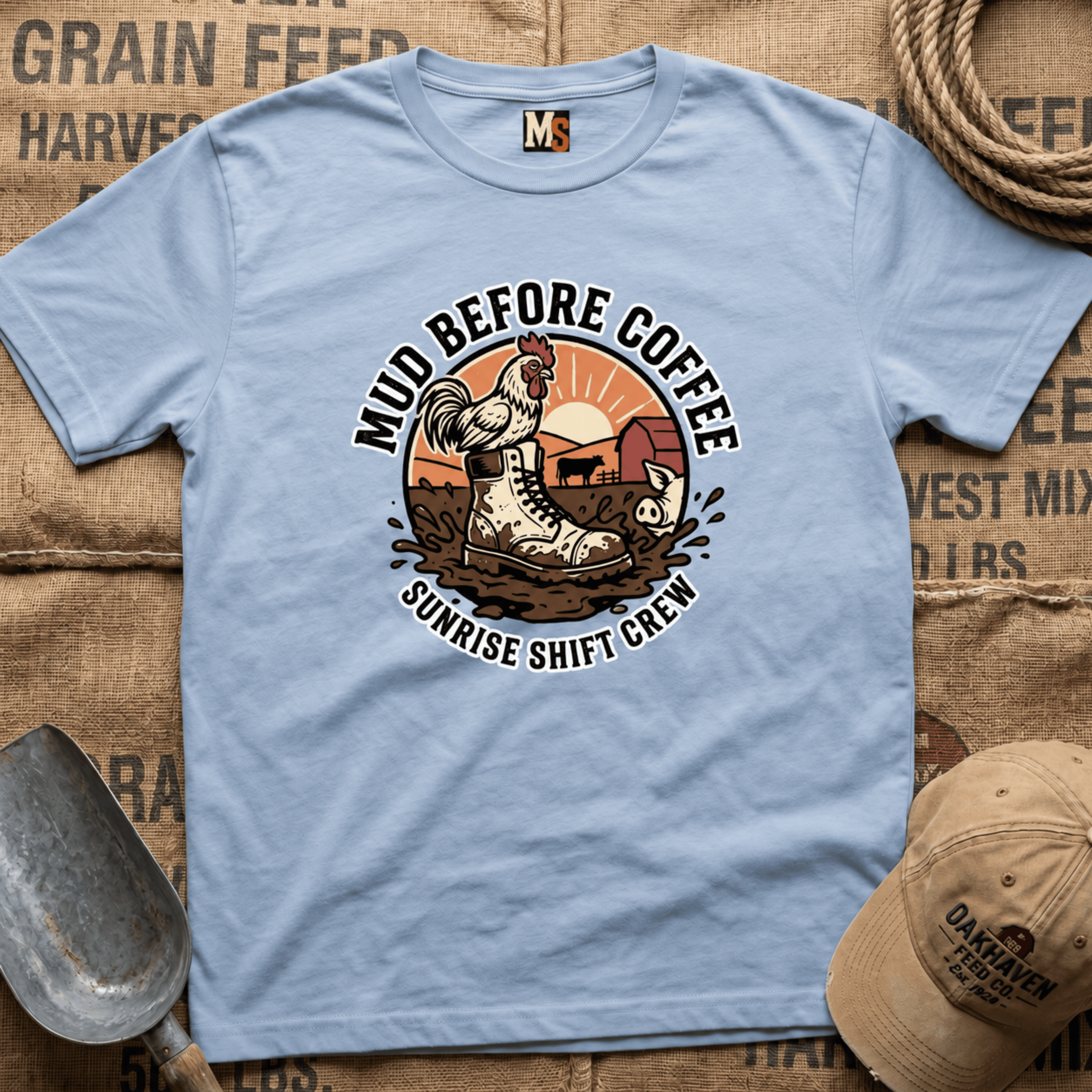 Mud before coffee - sunrise shift crew T-shirt