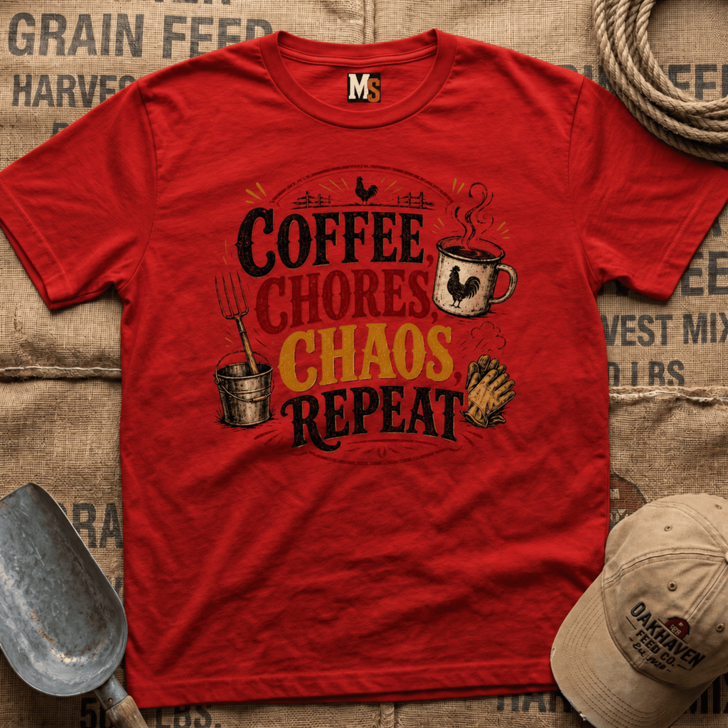Coffee, chores, chaos repeat T-shirt