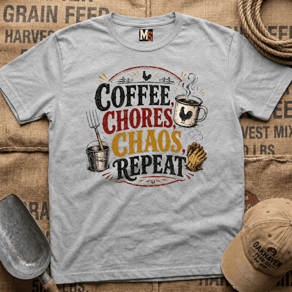 Coffee, chores, chaos repeat T-shirt